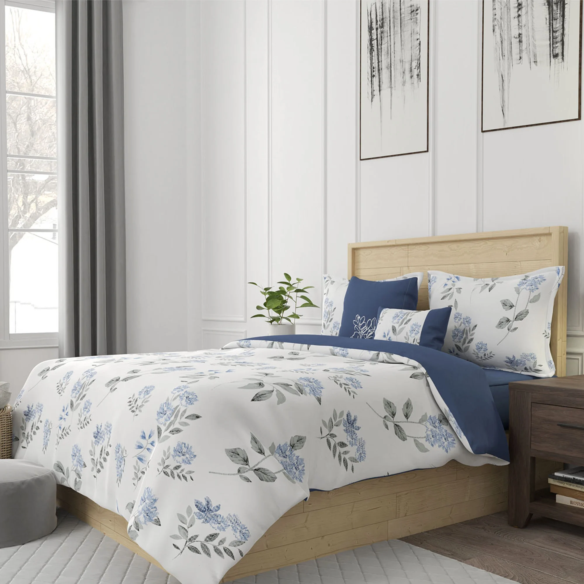 5 pcs Comforter set - Blue - Queen size - Image 2
