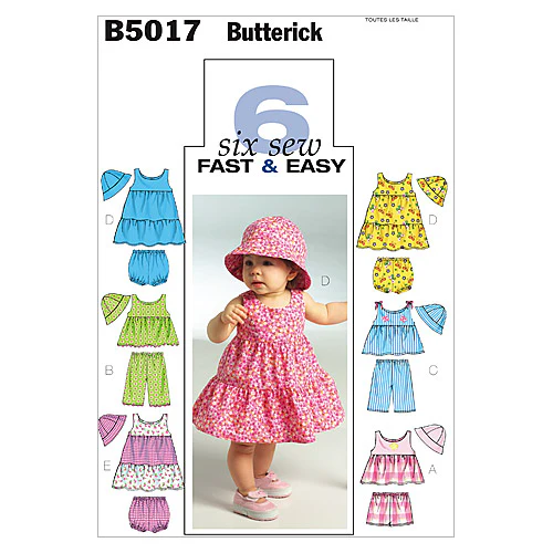 B5017 Infants' Top, Dress, Panties, Shorts, Pants and Hat (size: All Sizes In One Envelope)