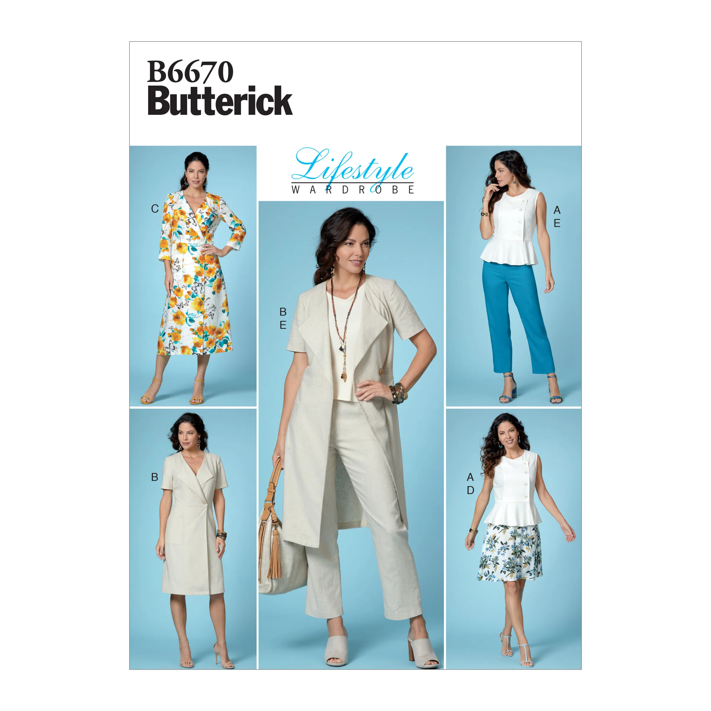 B6670 Misses' Top, Dress, Skirt and Pants (Size: 14-16-18-20-22)
