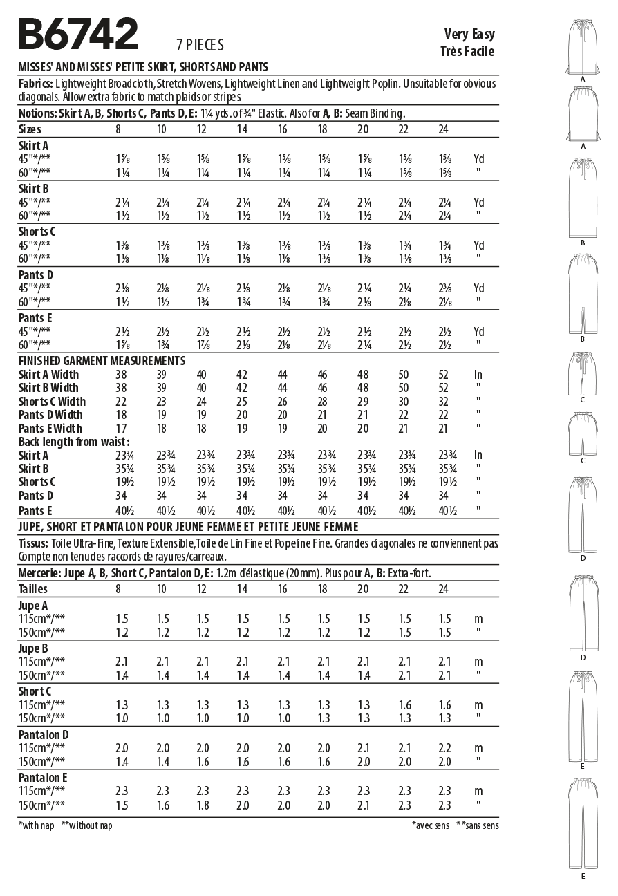 B6742 Misses'/Misses' Petite Elastic-Waist Skirts, Shorts and Pants (Size: 16-18-20-22-24) - Image 4