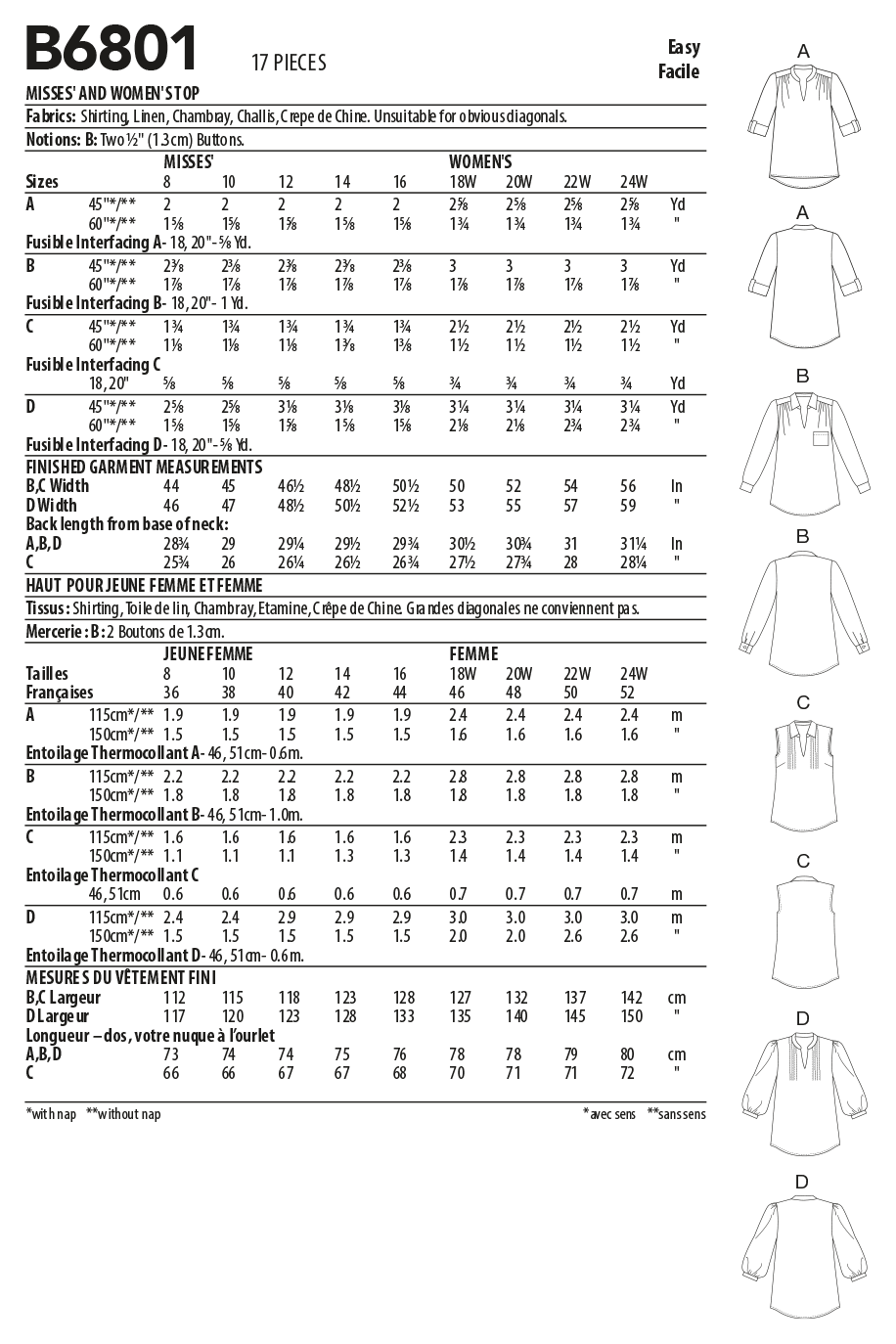 B6801 Misses' & Women's Tucked Or Gathered Top (Size: 18W-20W-22W-24W) - Image 7