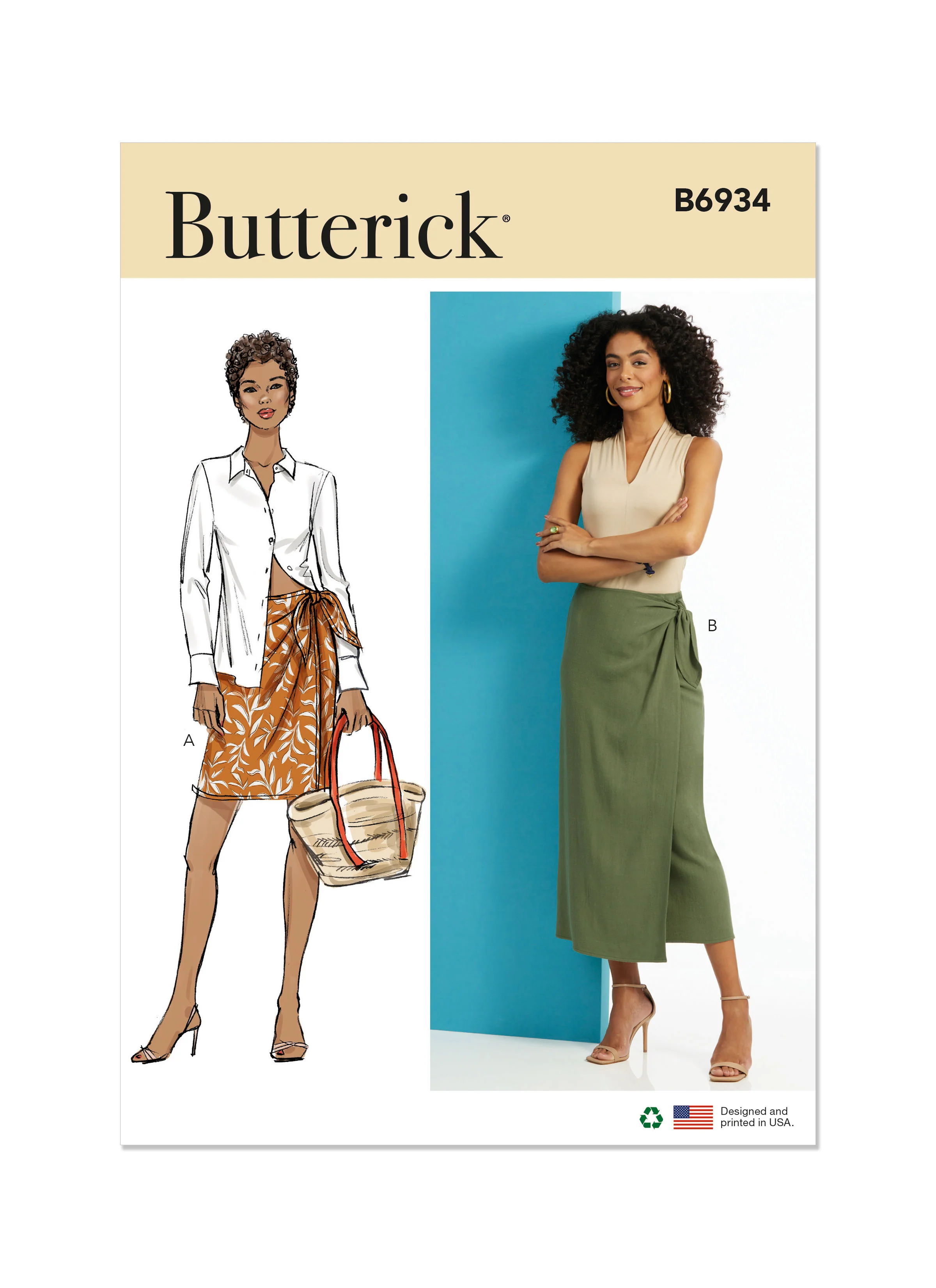 B6934 Misses' Wrap Skirt in Two Lengths (XS-S-M-L-XL)