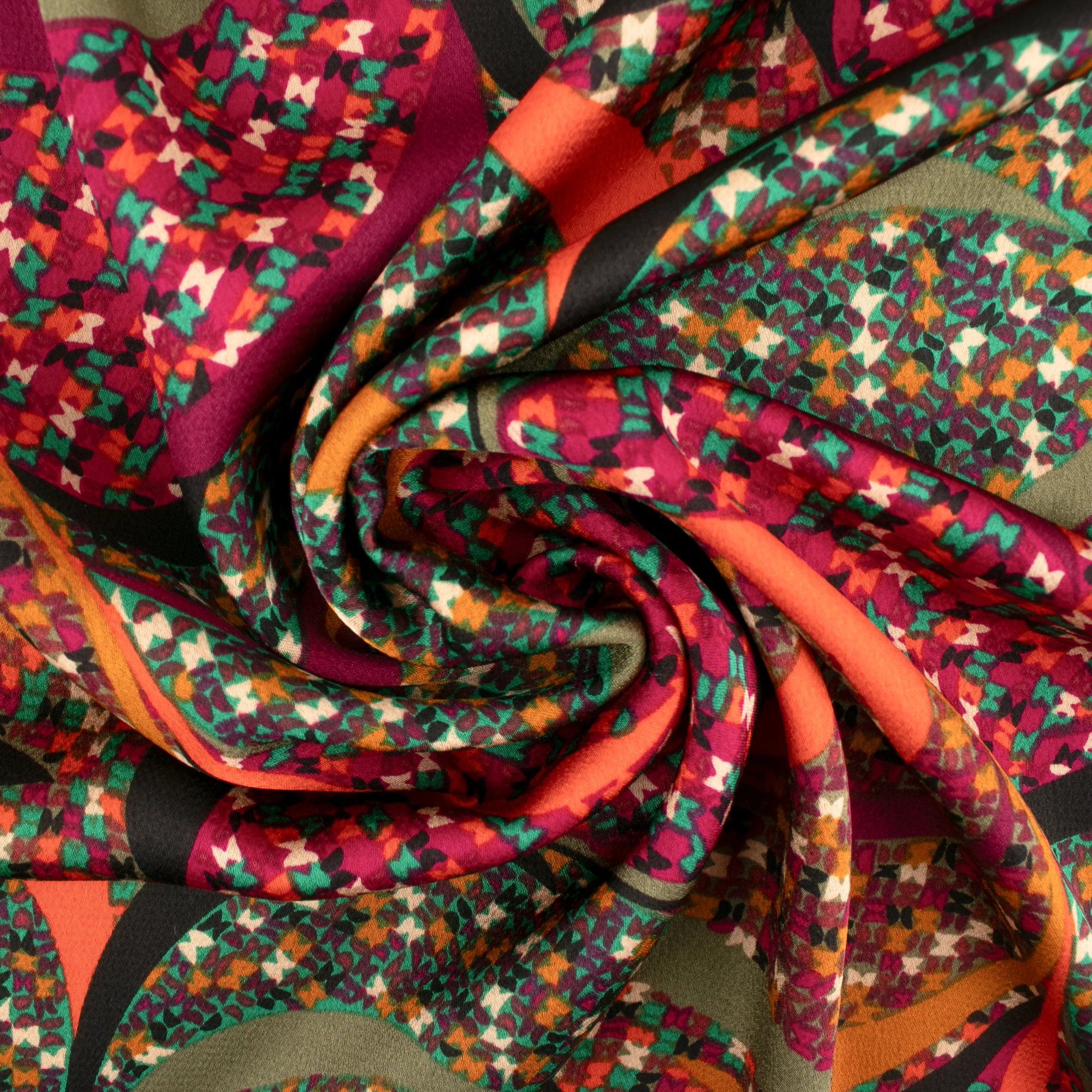 BUBBLE SHINE Printed Polyester - Leafs - Orange - Image 2