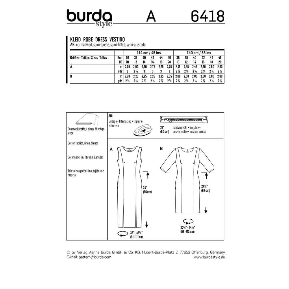 BURDA - 6418 Shift dress - Round Neckline - Panel Seams - Image 2