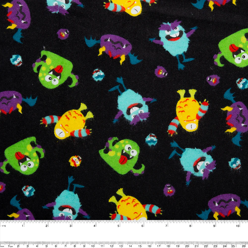 CHARLIE Printed Flannelette - Monsters - Black - Image 2