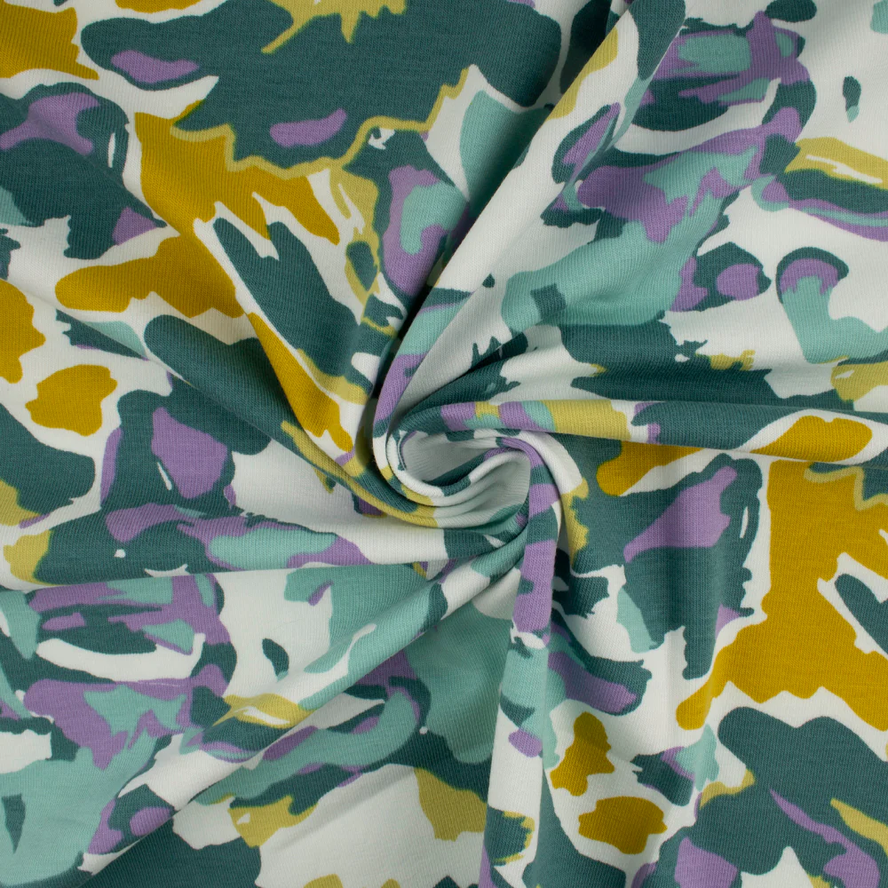 Cotton Lycra Knit Print - IMA-GINE F21 - Abstract floral - Aqua - Image 2
