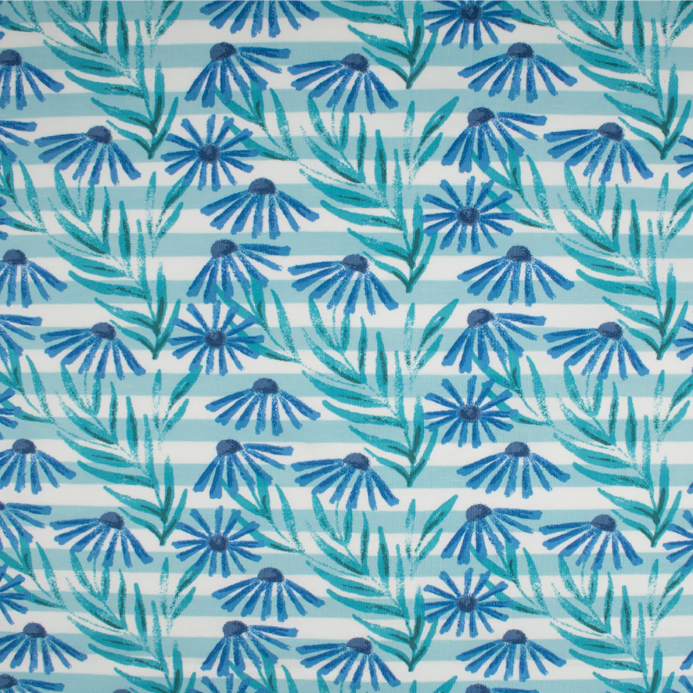 Cotton Lycra Knit Print - IMA-GINE F21 - Daisy - White / Blue