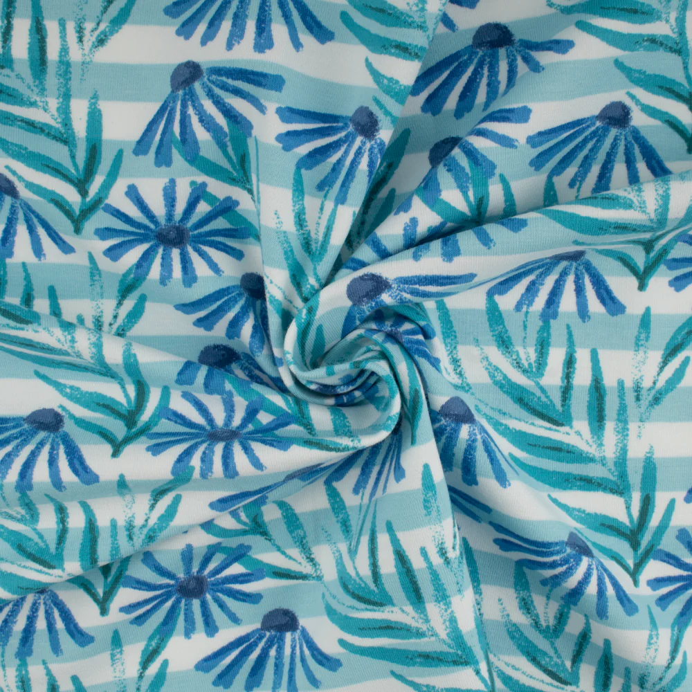Cotton Lycra Knit Print - IMA-GINE F21 - Daisy - White / Blue - Image 2
