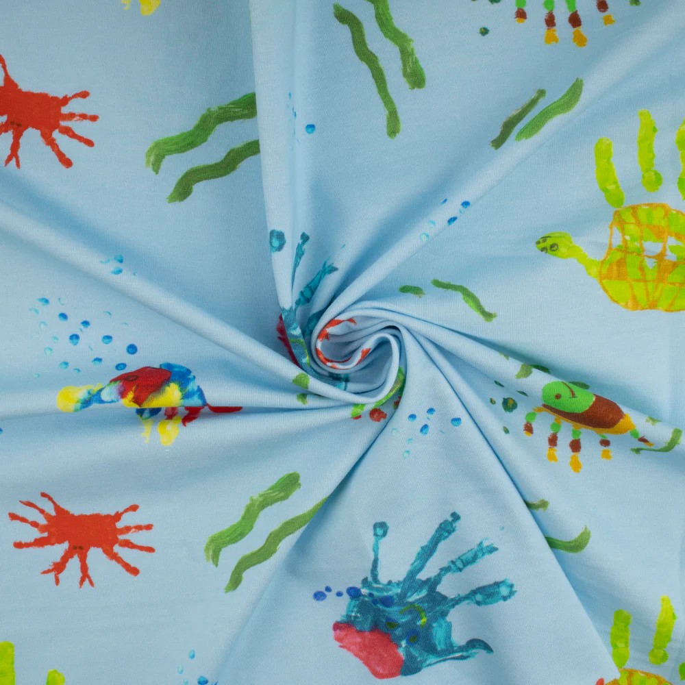 Cotton Lycra Knit Print - IMA-GINE F21 - Finger print - Sky blue - Image 2