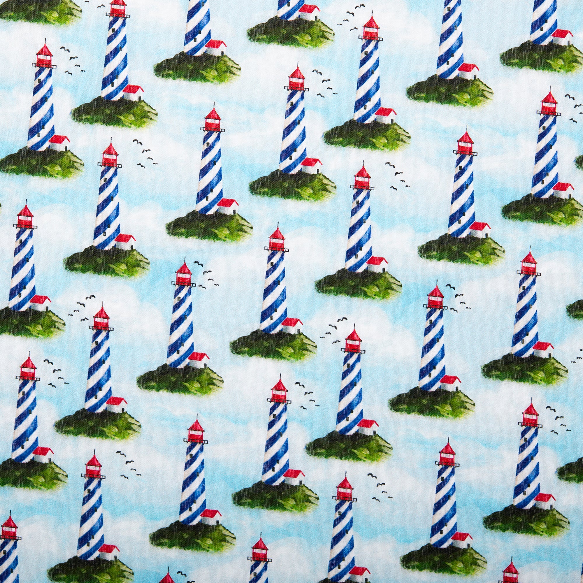 Digital Cotton Print - SEA LIFE - Lighthouse / Cloud - Blue