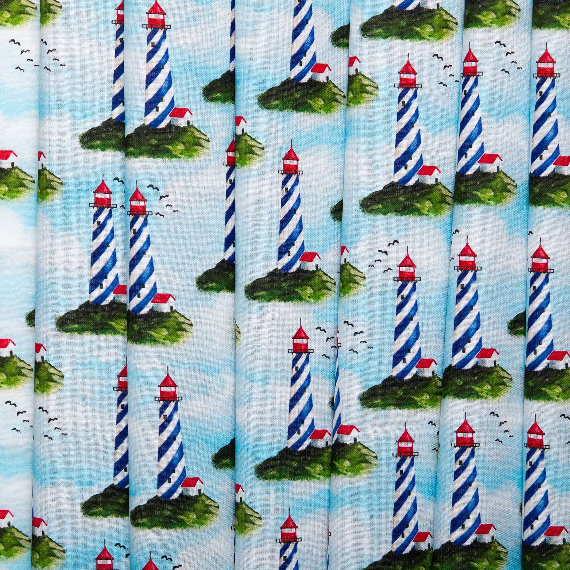 Digital Cotton Print - SEA LIFE - Lighthouse / Cloud - Blue - Image 4