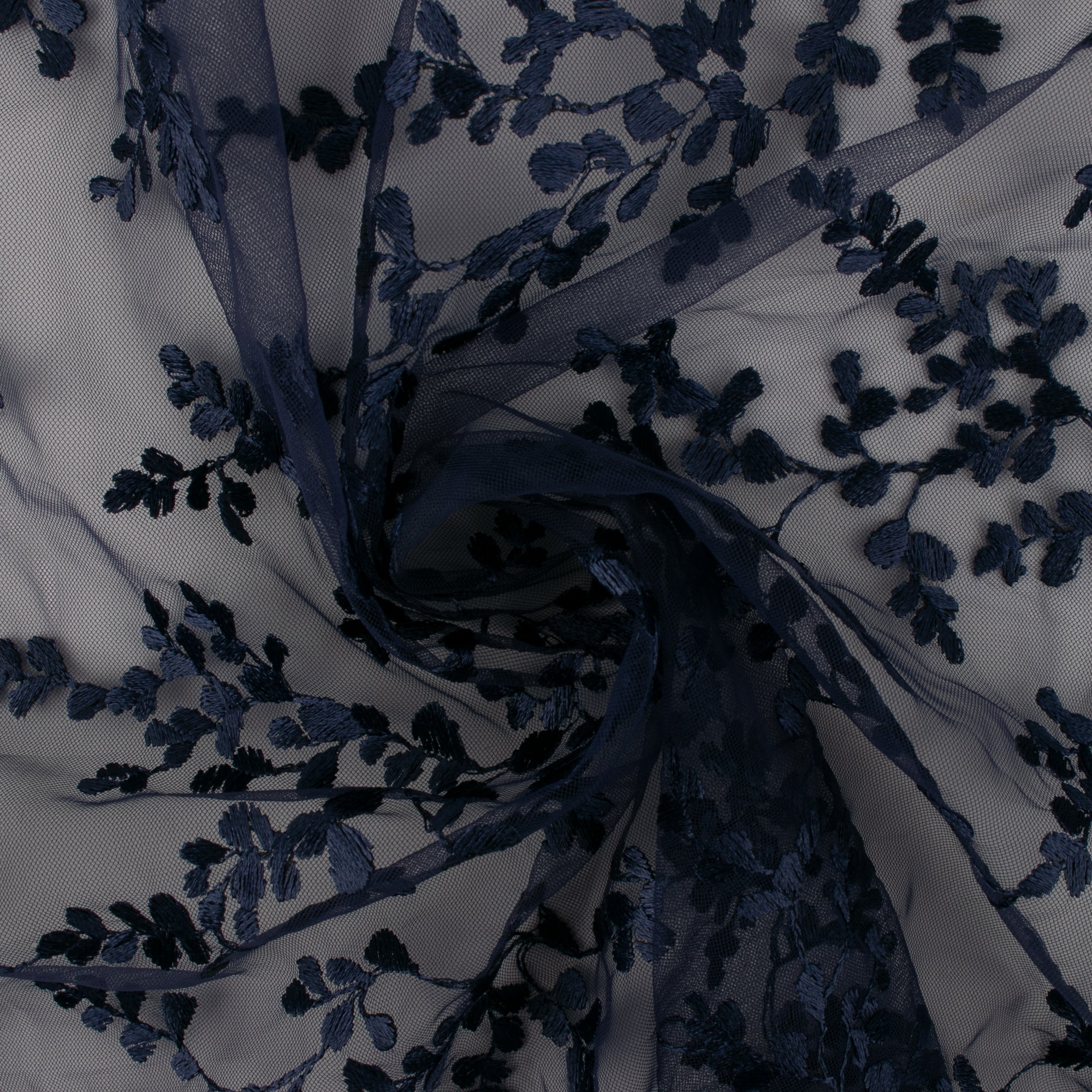 Embroidered Mesh - CHERIE - Leafs - Navy - Image 2