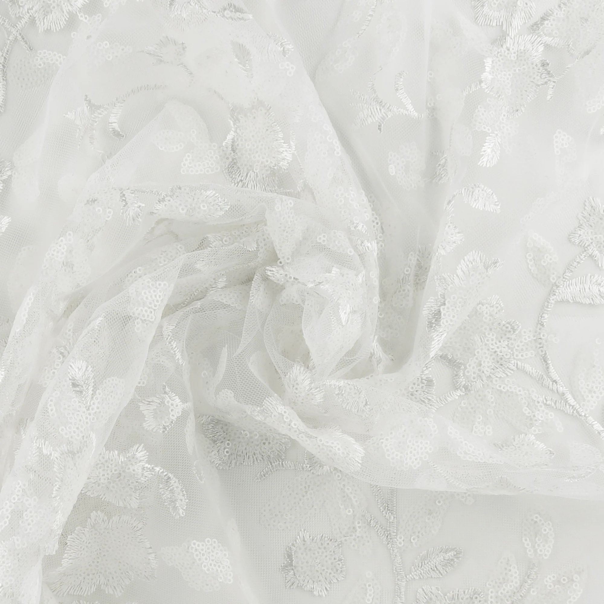 Embroidered Mesh With Sequins - BRIGITTE - 023 - White - Image 2