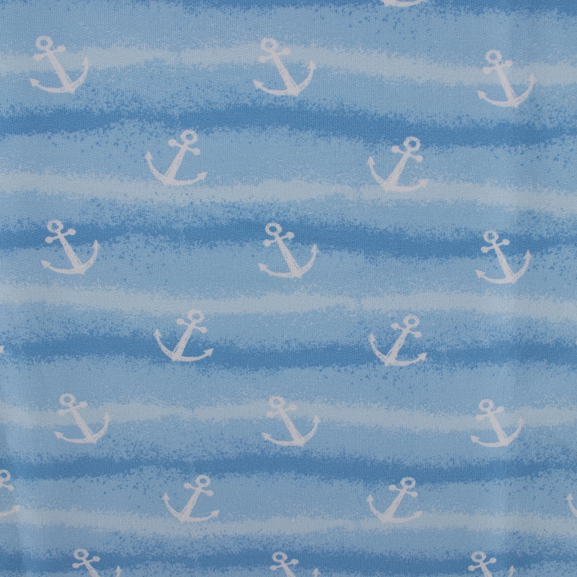 EUROPEAN - Cotton French Terry Print - Anchor - Blue