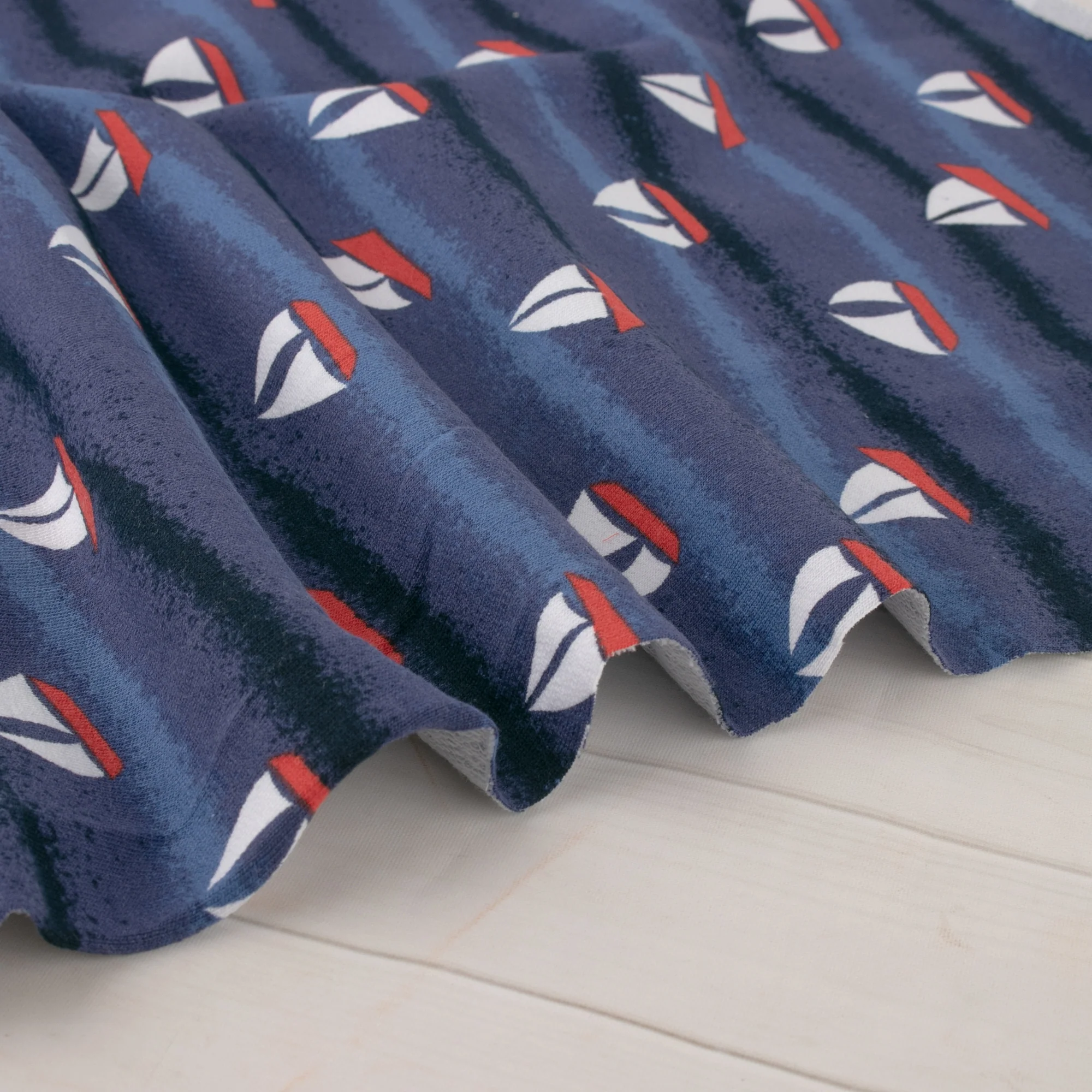 EUROPEAN - Cotton French Terry Print  - Sailboat - Navy - Image 4