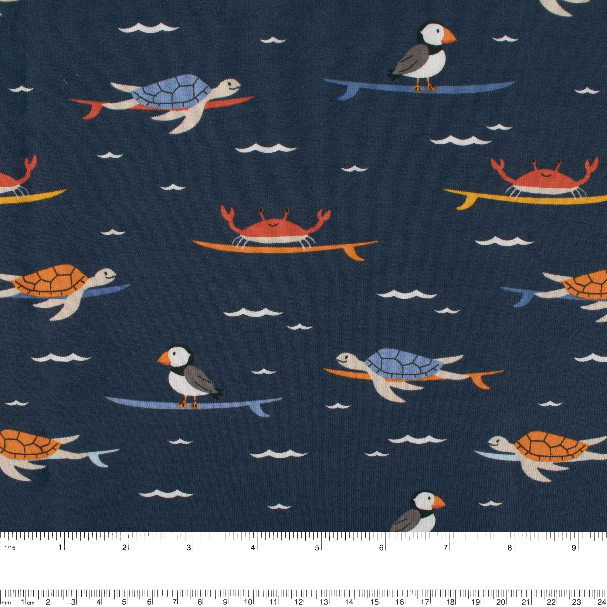 EUROPEAN - Cotton French Terry Print  - Turtles - Navy - Image 3
