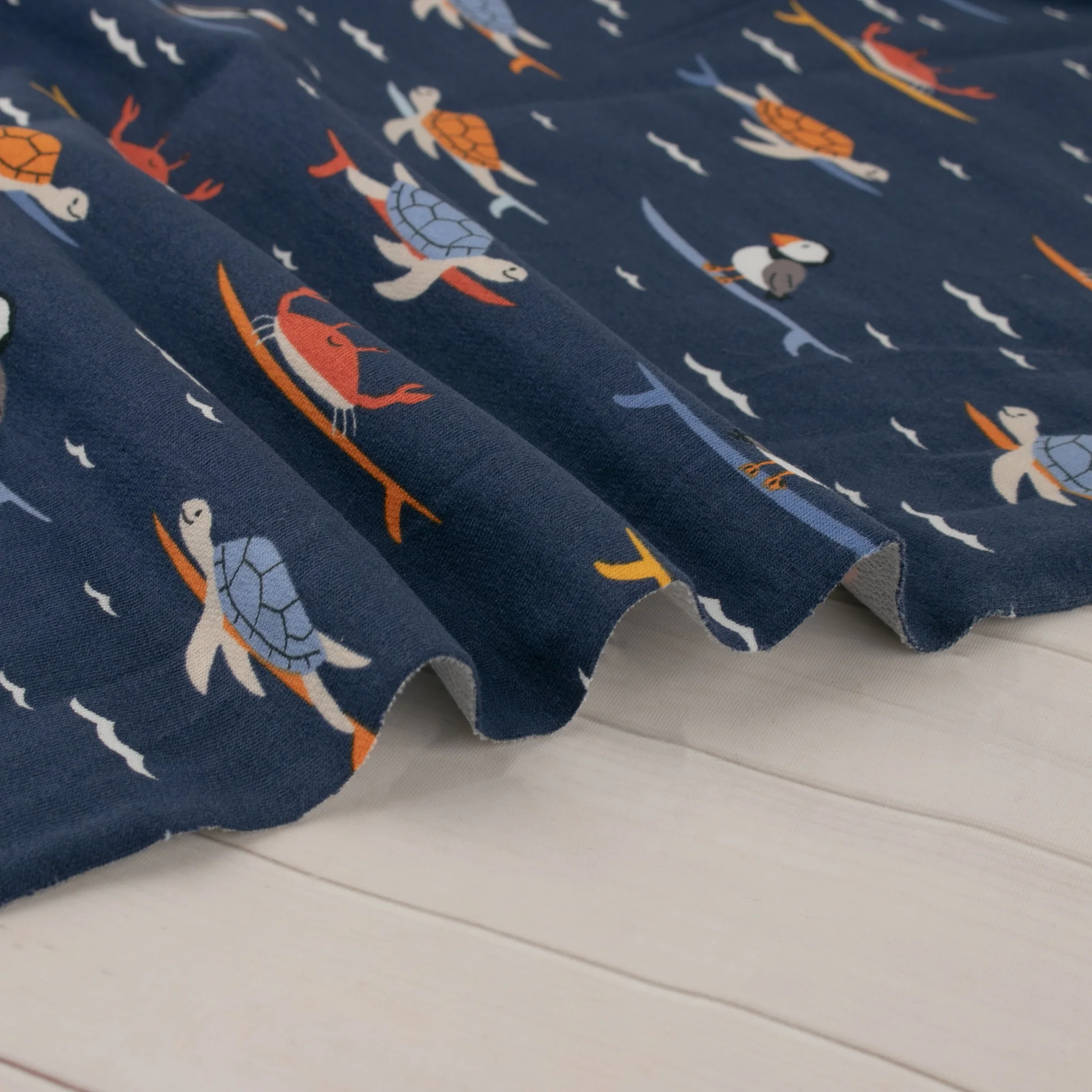 EUROPEAN - Cotton French Terry Print  - Turtles - Navy - Image 4