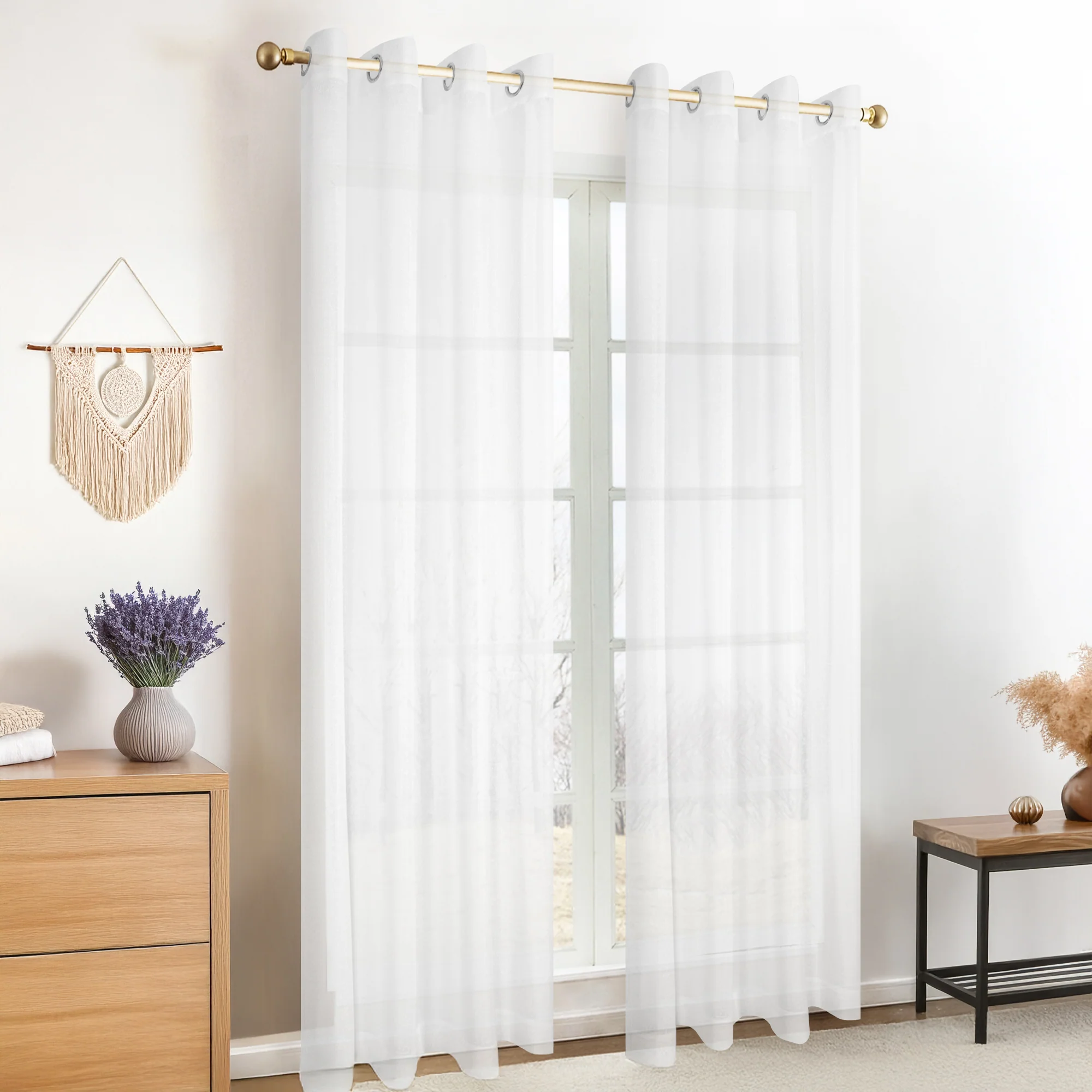 Grommet curtain panel - Boucle - White