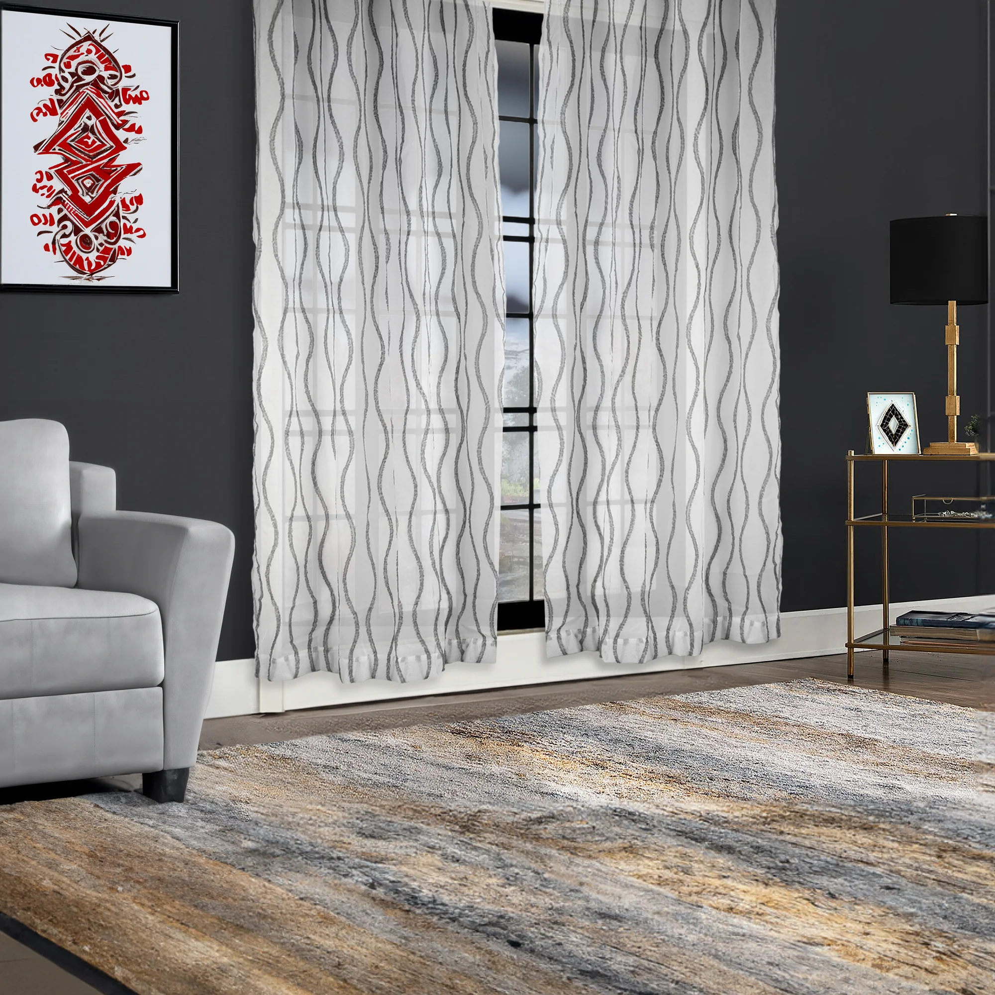 Grommets curtain panel - Zinnia - Grey - 54 x 85'' - Image 2
