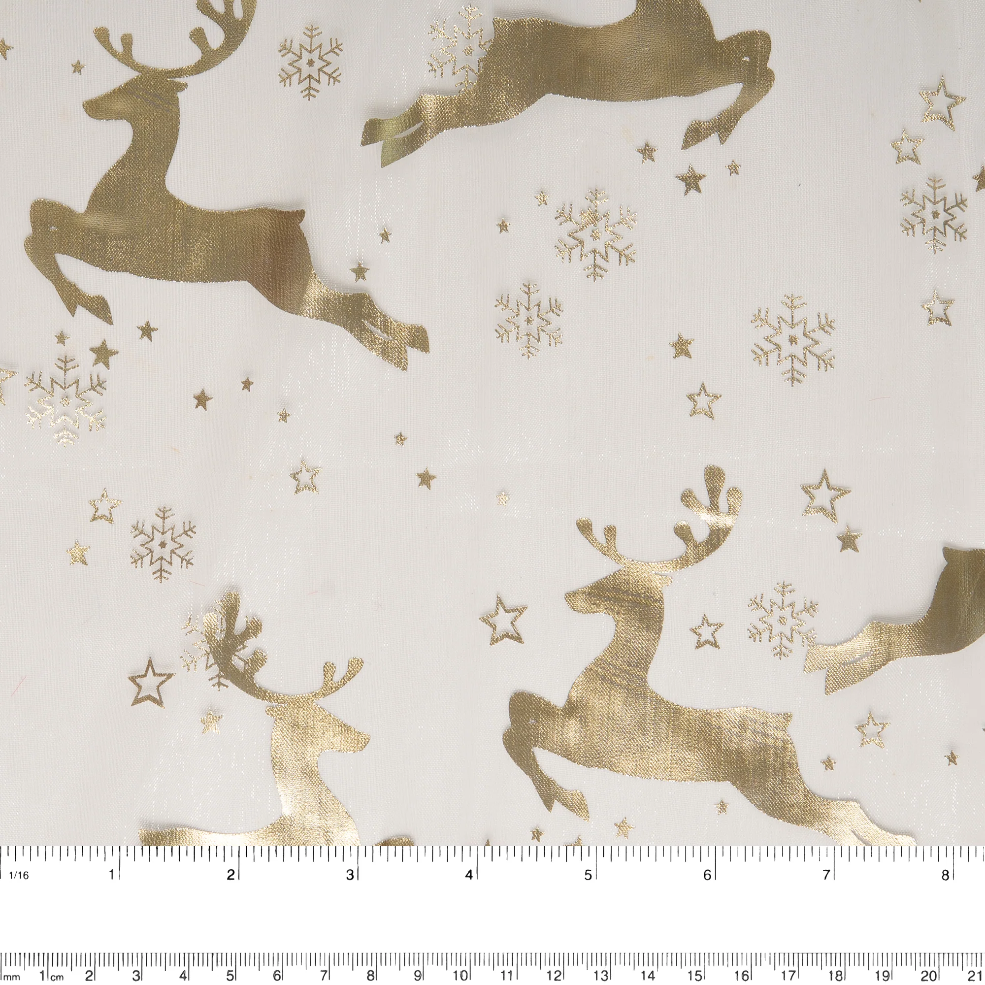 Holiday Organza Foil - Reindeer - White / Gold - Image 3