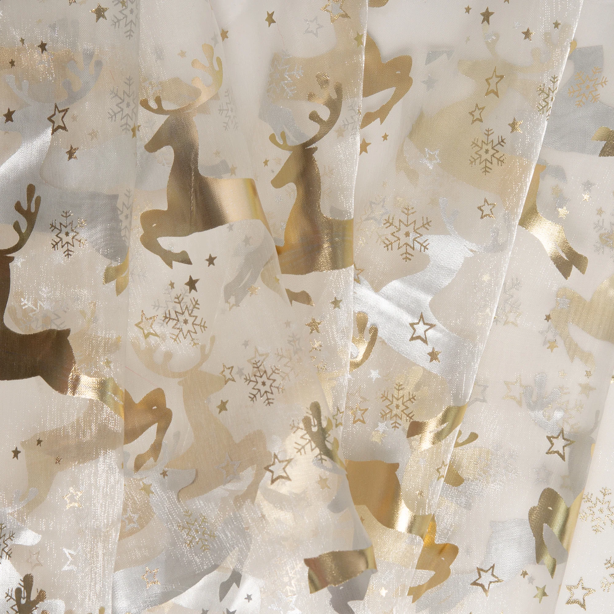 Holiday Organza Foil - Reindeer - White / Gold - Image 4