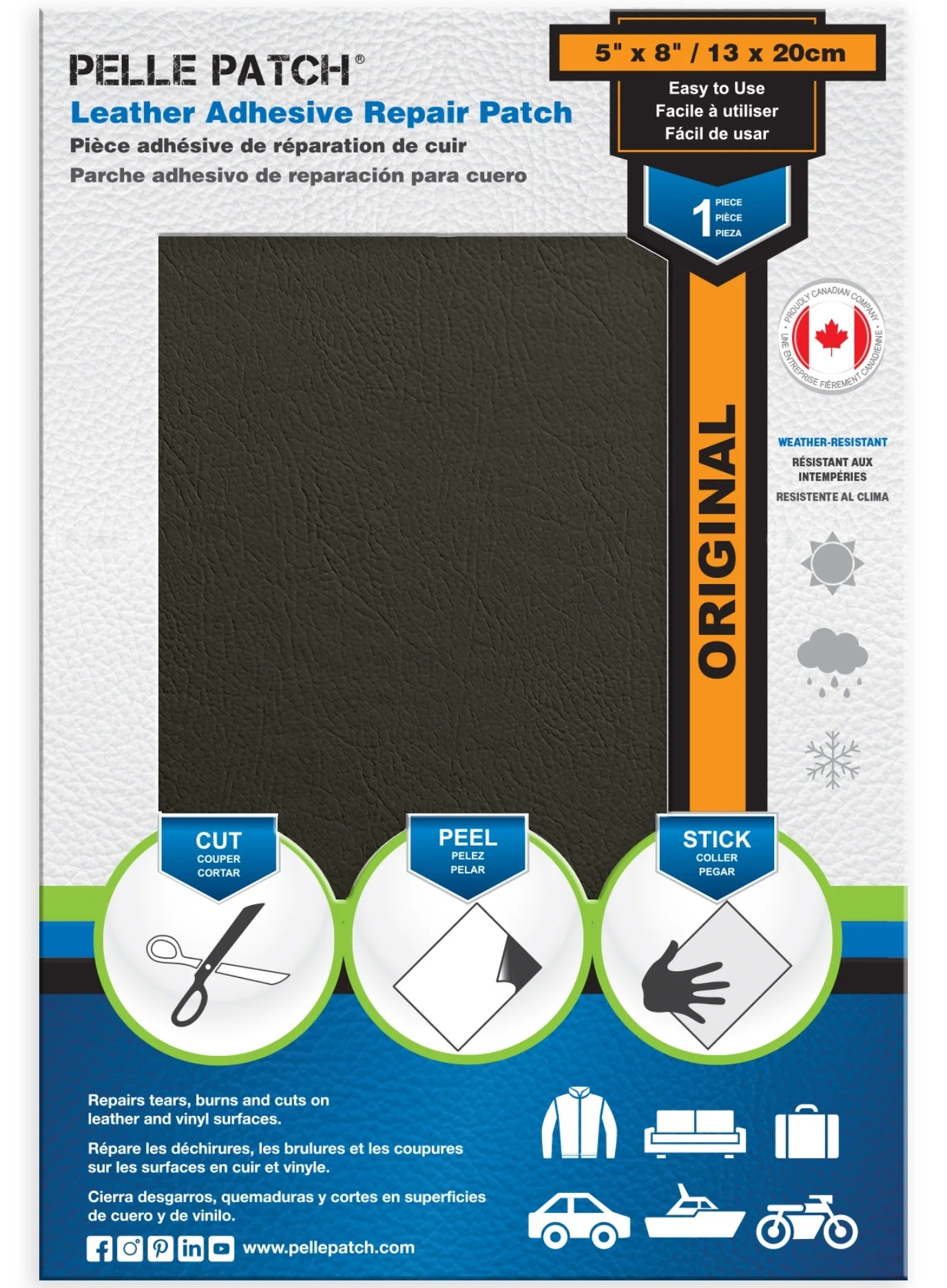 PELLE PATCH Leather Adhesive Repair Patch - Dark Grey - 5 x 8 inch (13 x 20 cm) - Image 3
