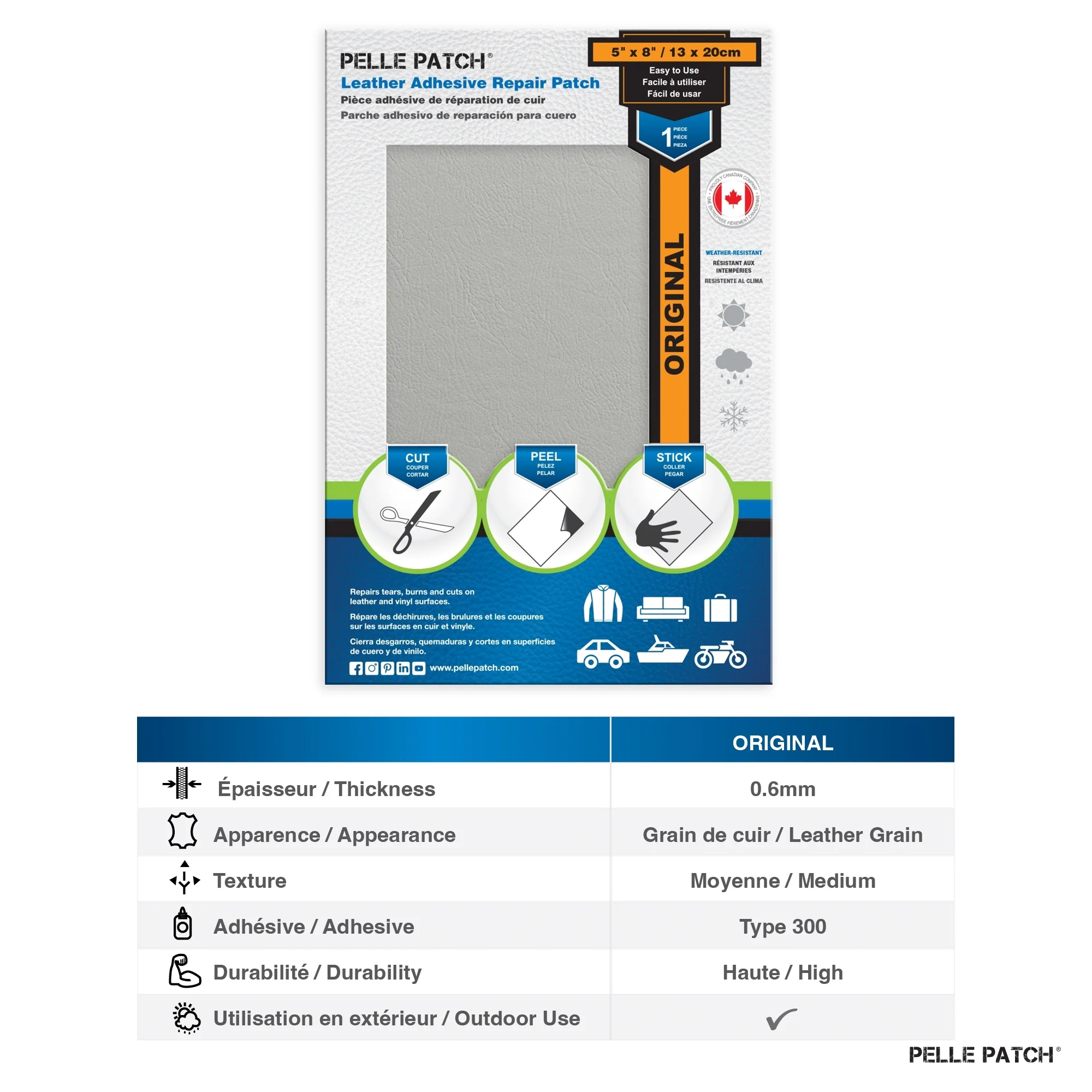 PELLE PATCH Leather Adhesive Repair Patch - Light Grey - 5 x 8 inch (13 x 20 cm) - Image 2