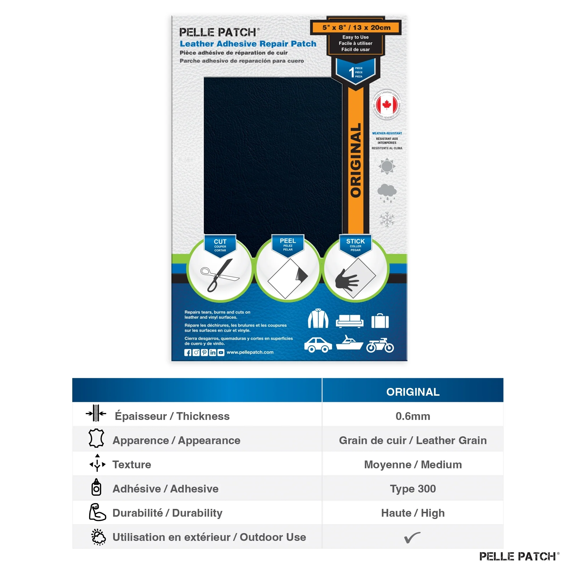 PELLE PATCH Leather Adhesive Repair Patch - Medium Blue - 5 x 8 inch (13 x 20 cm) - Image 2