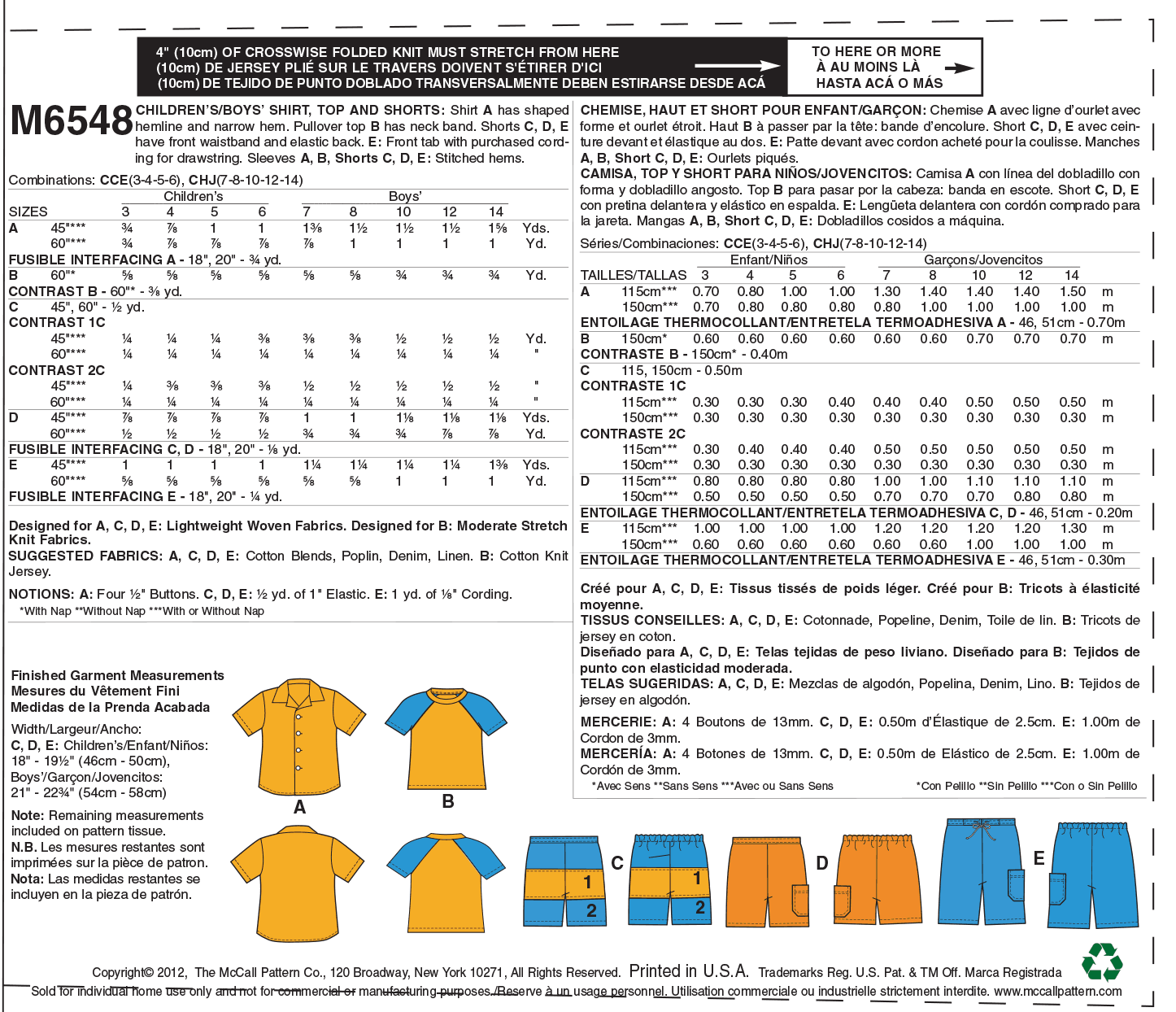 M6548 Children's/Boys' Shirt, Top and Shorts - Image 10