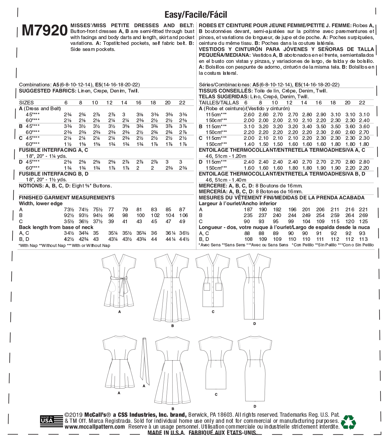 M7920 Misses'/Miss Petite Dresses and Belt (size: 14-16-18-20-22) - Image 8