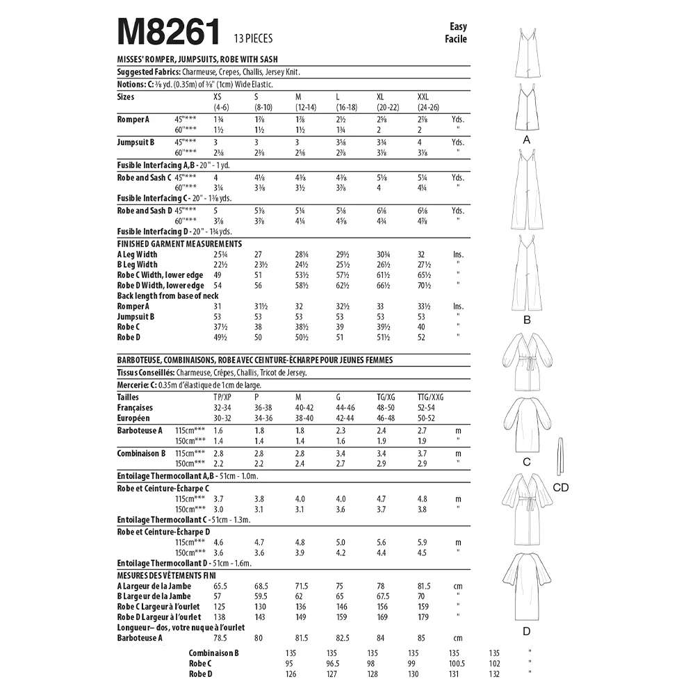 M8261 Misses' Romper, Jumpsuit, Robe with Sash(L-XL-XXL) - Image 2