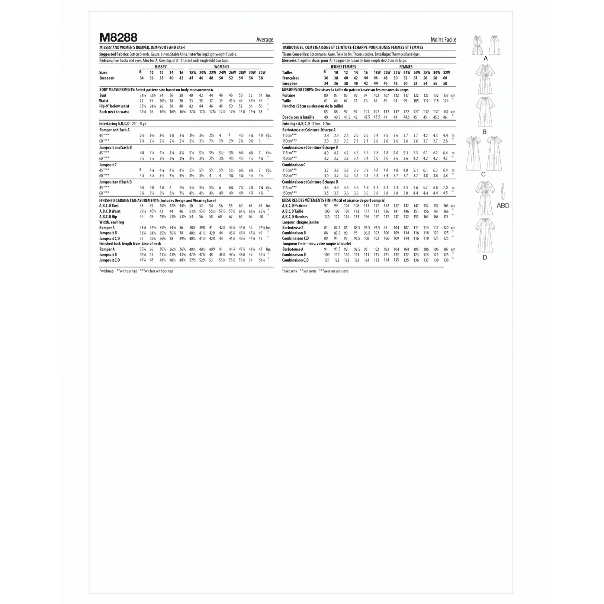 M8288 Misses' and Women's Romper, Jumpsuits and Sash (18W-20W-22W-24W) - Image 2