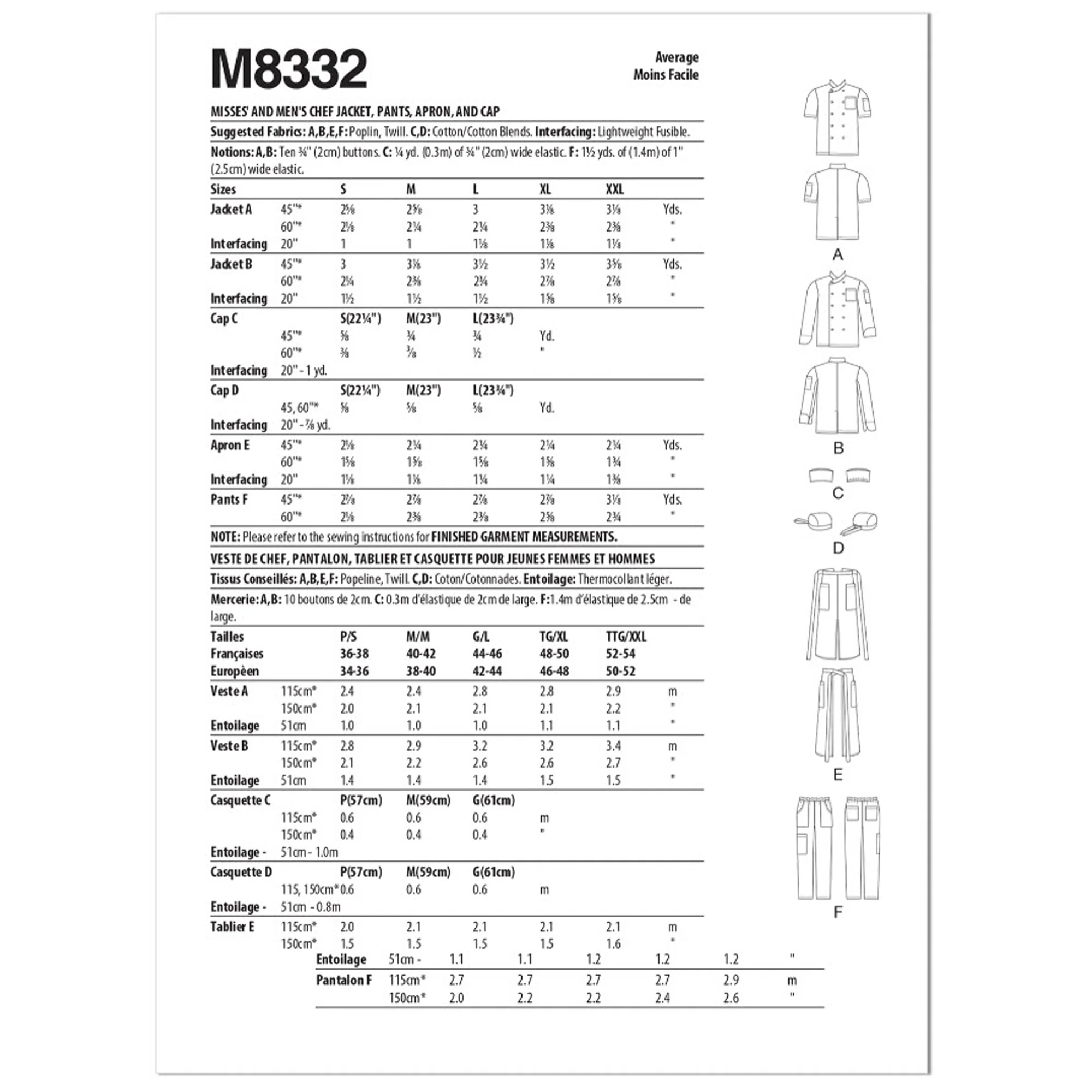 M8332 Misses' and Men's Chef Jacket, Pants, Apron and Cap (S-M-L-XL-XXL) - Image 2