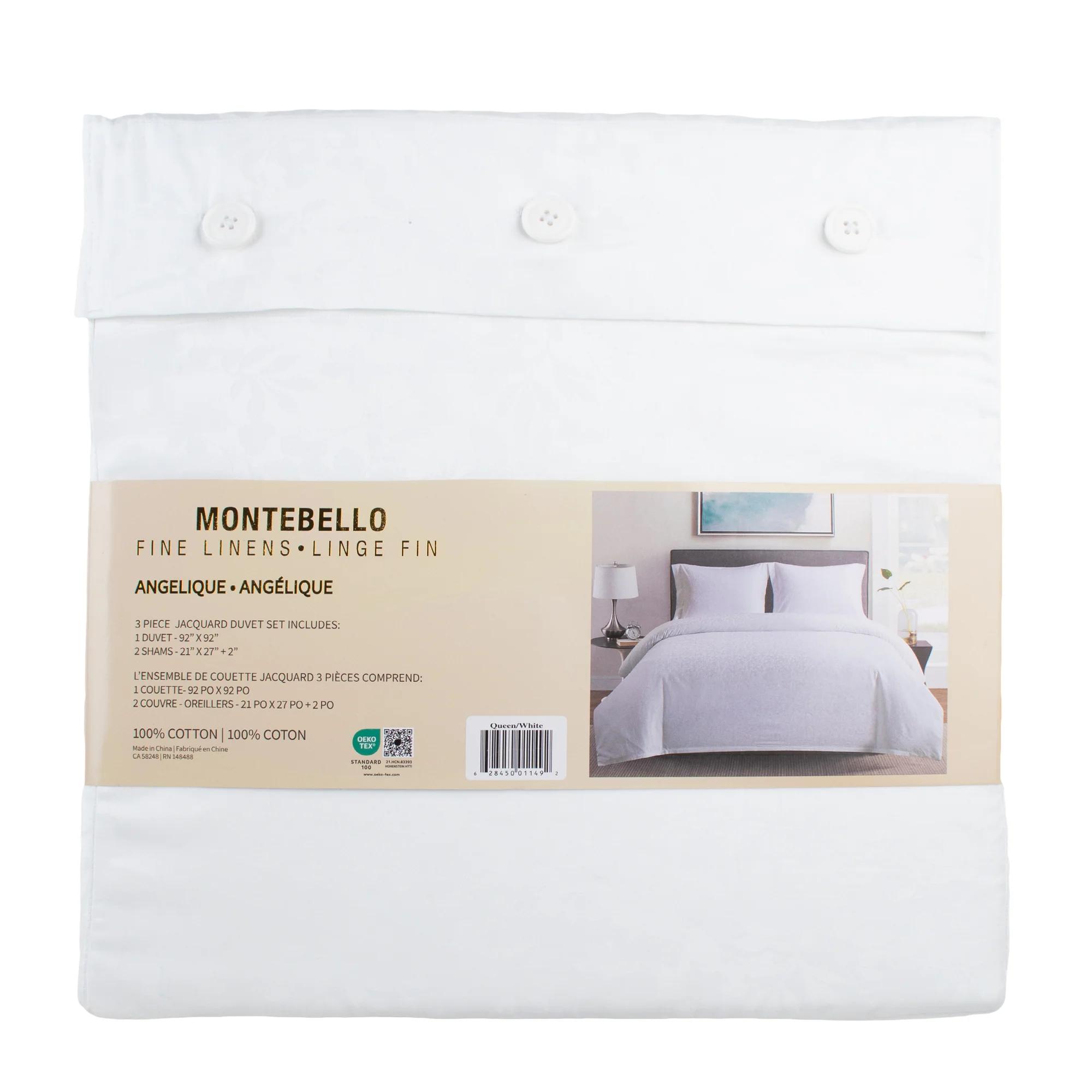 Montebello - 400 Thread Count Jacqquard 3 pc Duvet cover - White - Image 4