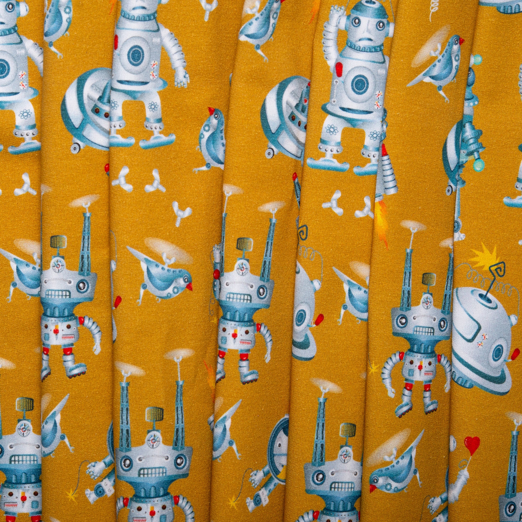ORGANIC Printed Sweatshirt Fleece - GOTS - Robots - Topaz - Image 4