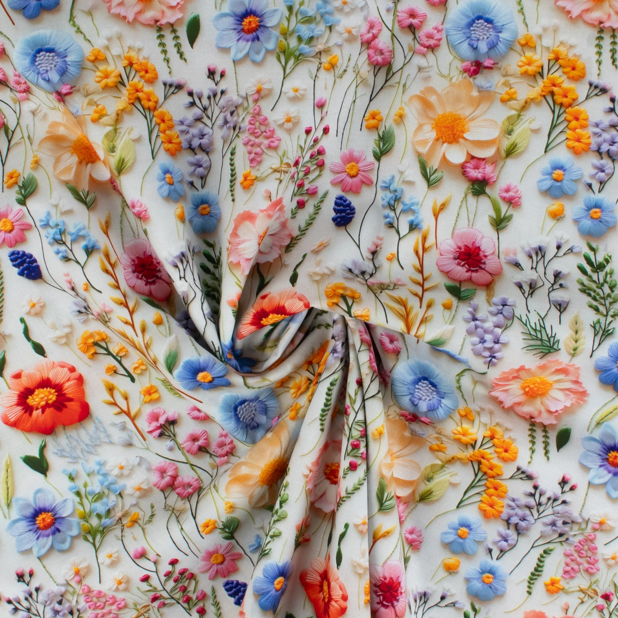 Printed Cotton - 3D Florals II - 001 - Ivory - Image 2