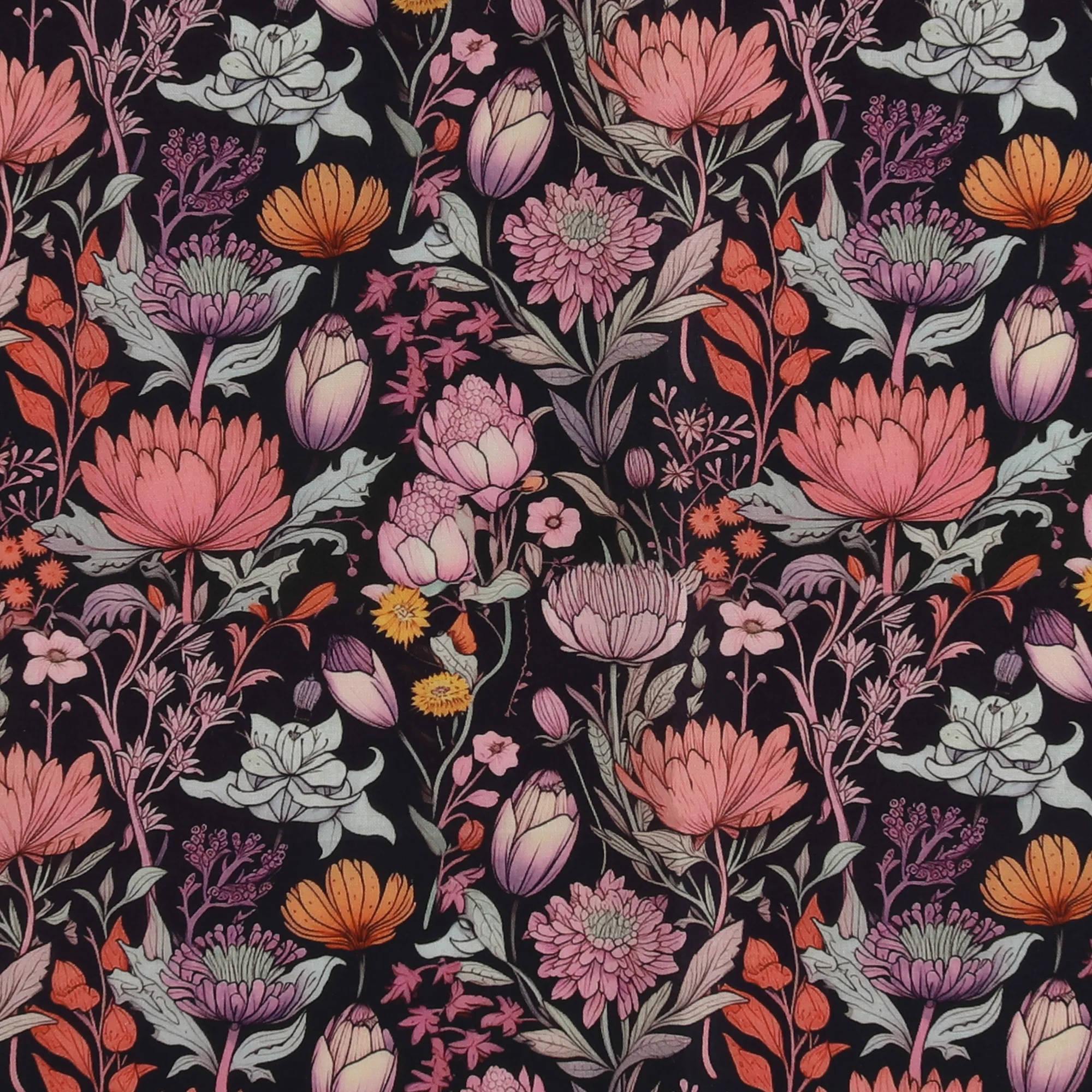 Printed Cotton - Floral Charm - 006 - Black