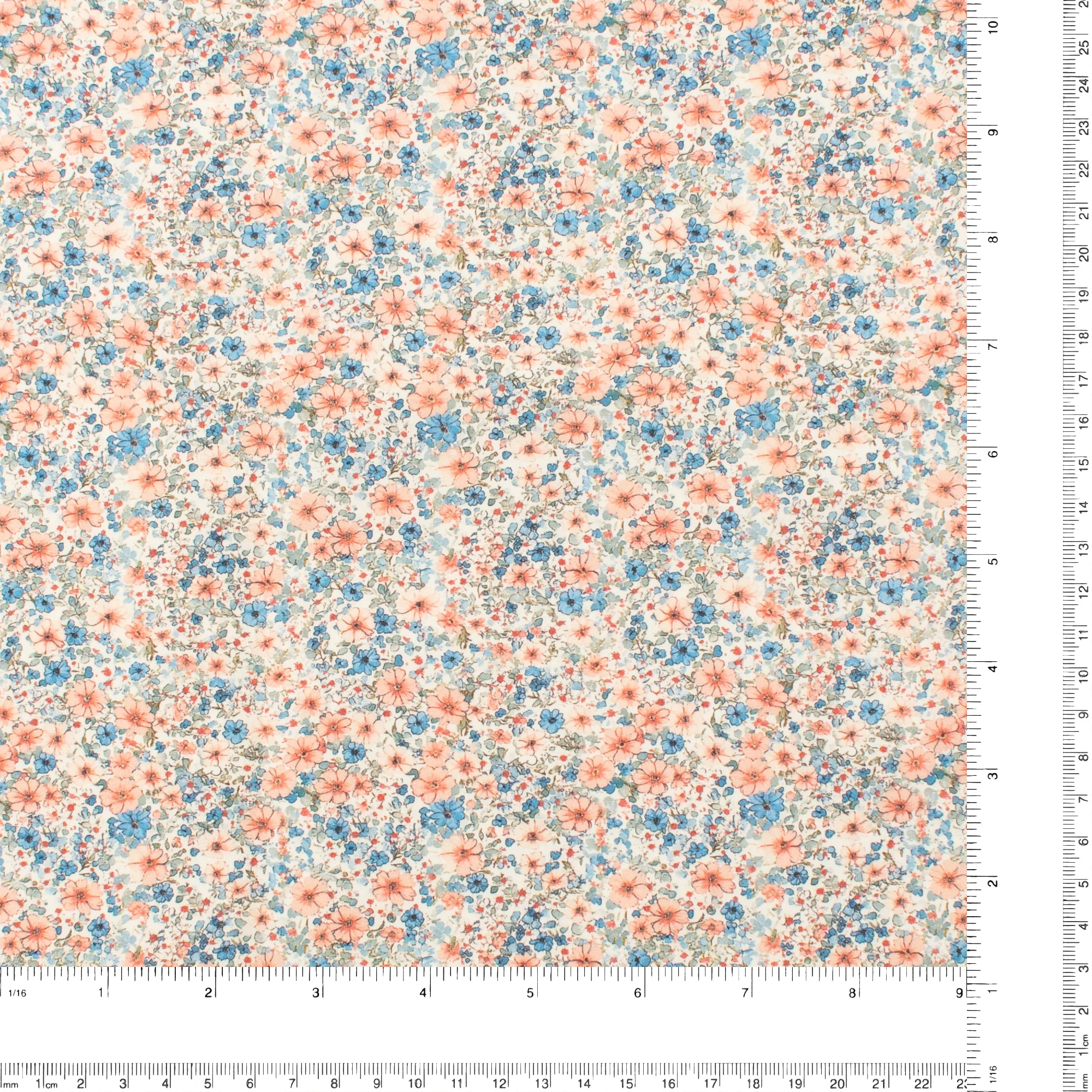 Printed Cotton - Lillibet Floral - 010 - Peach/Blue - Image 3