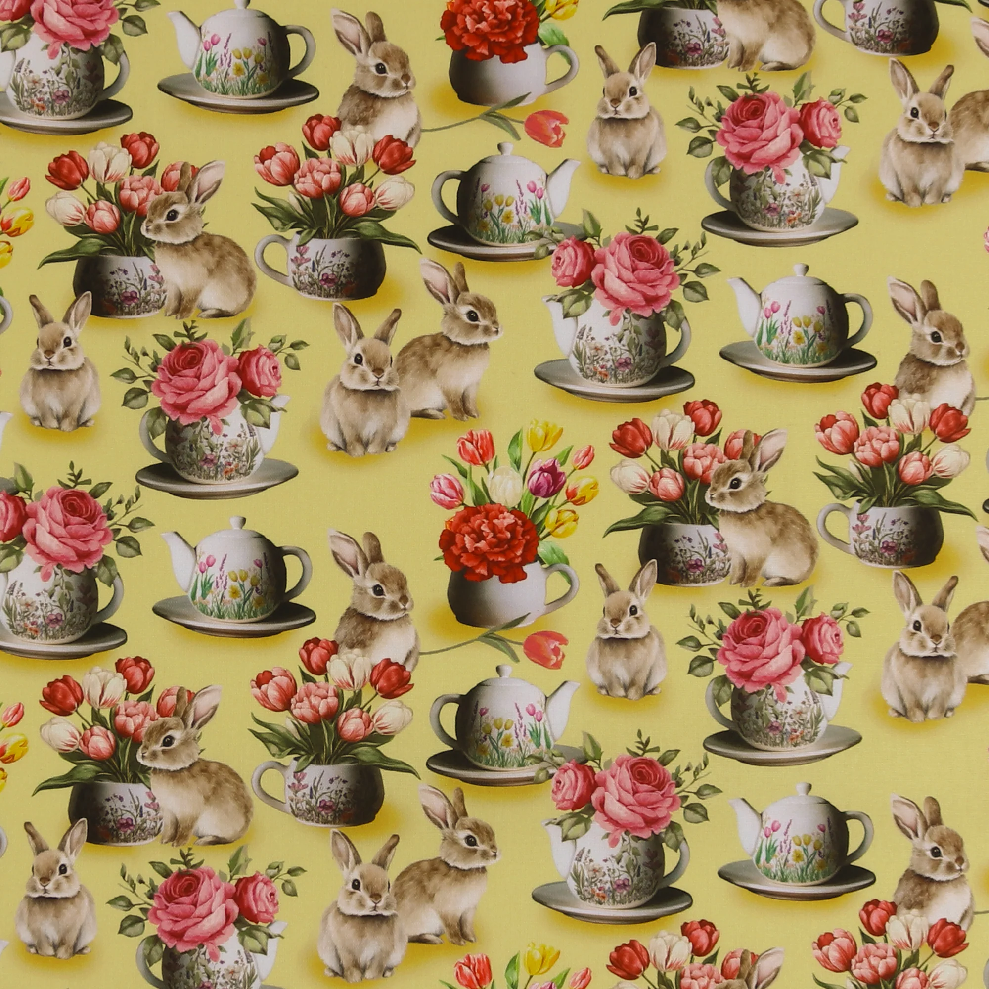 Printed Cotton - Tea Party - 003 - Bright Yellow