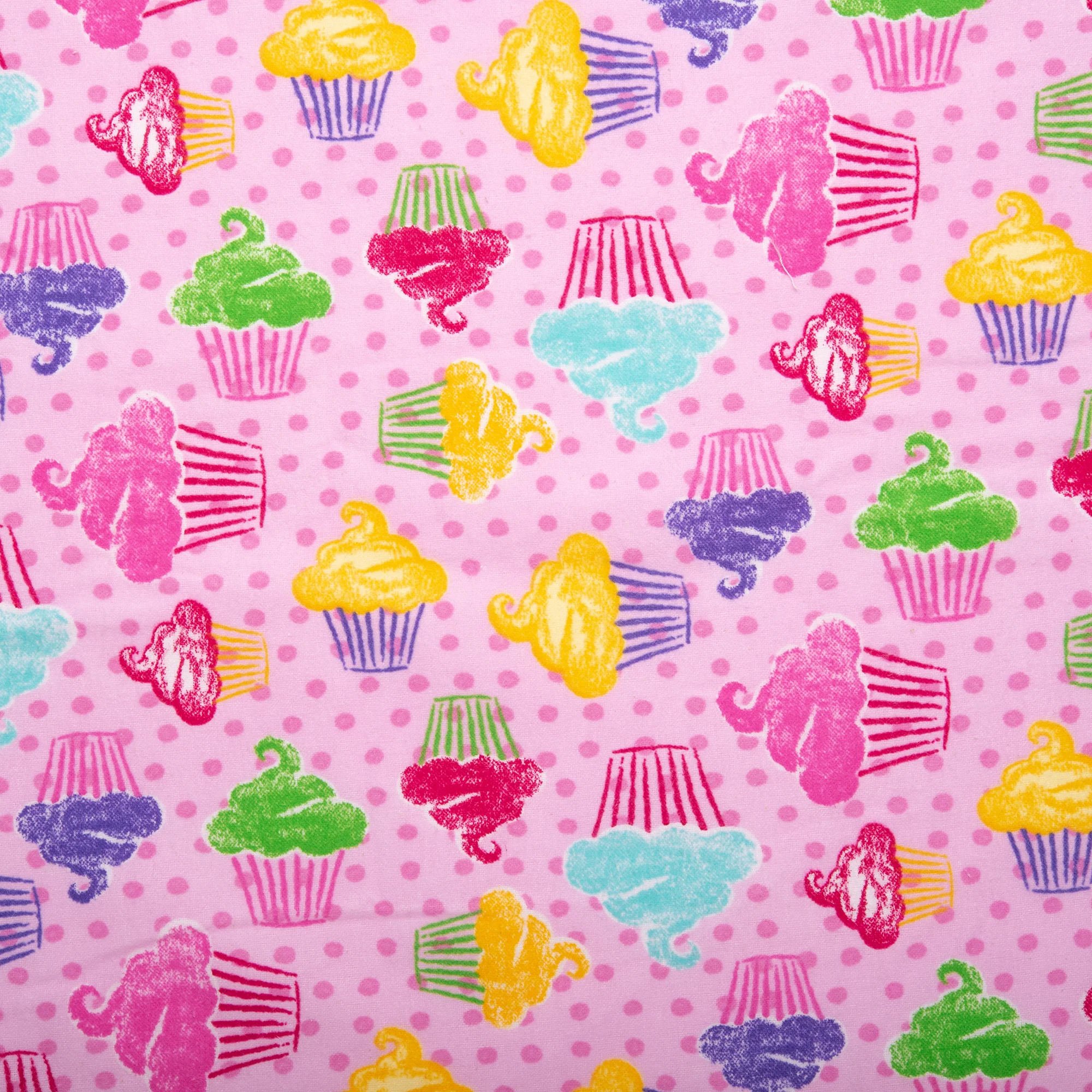 Printed Flannelette - CHARLIE - Cupcake dots - Pink