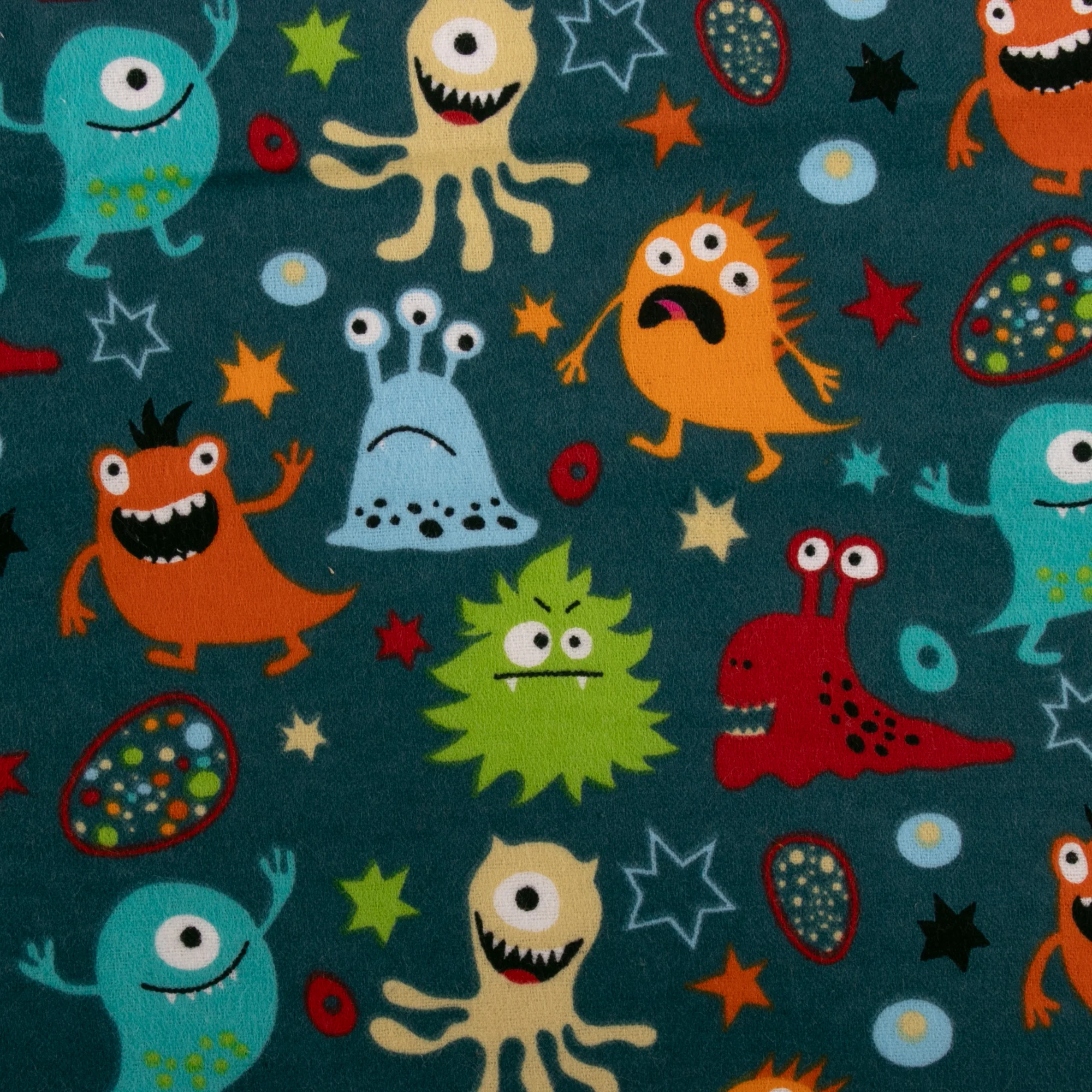 Printed Flannelette - CHARLIE - Monster - Teal