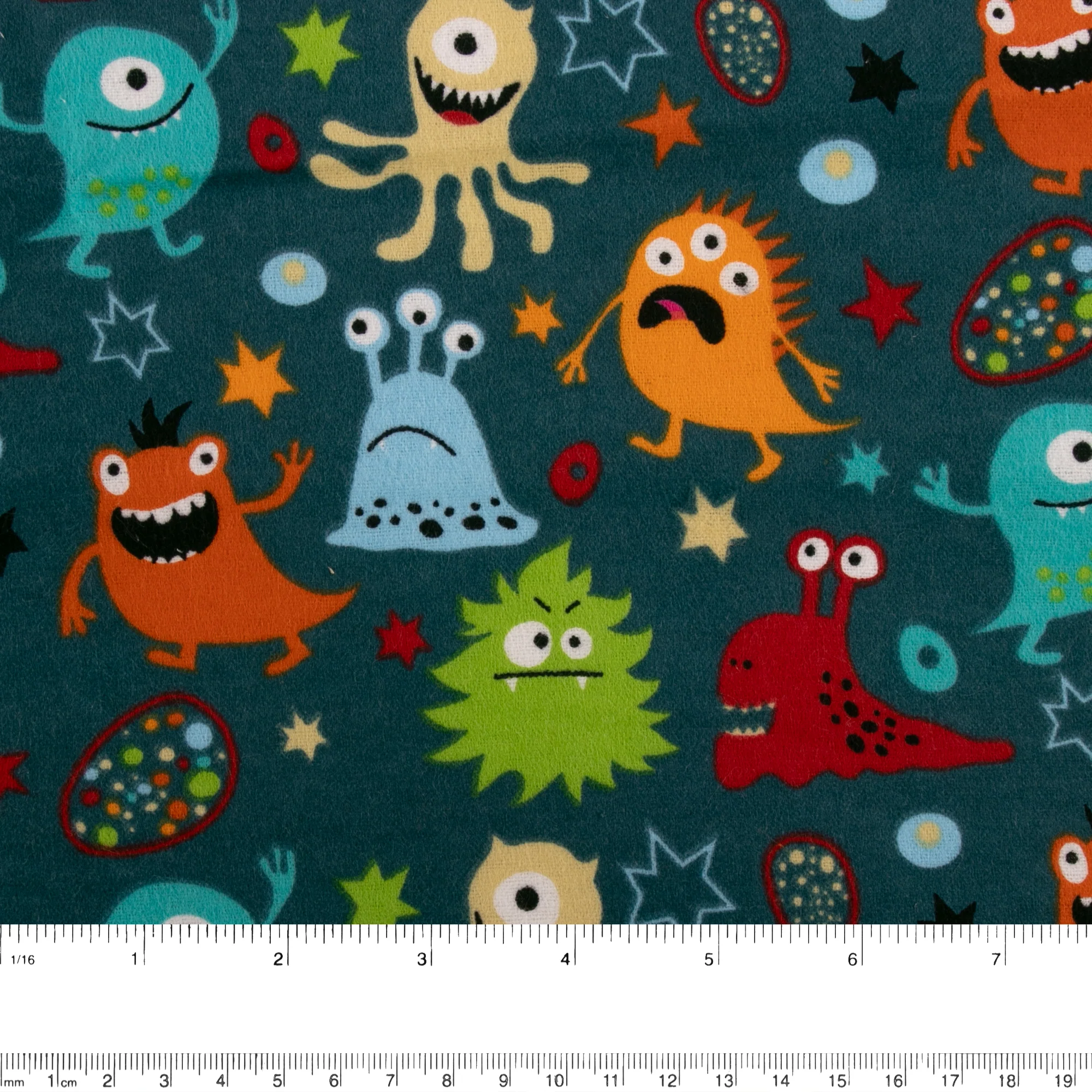 Printed Flannelette - CHARLIE - Monster - Teal - Image 2