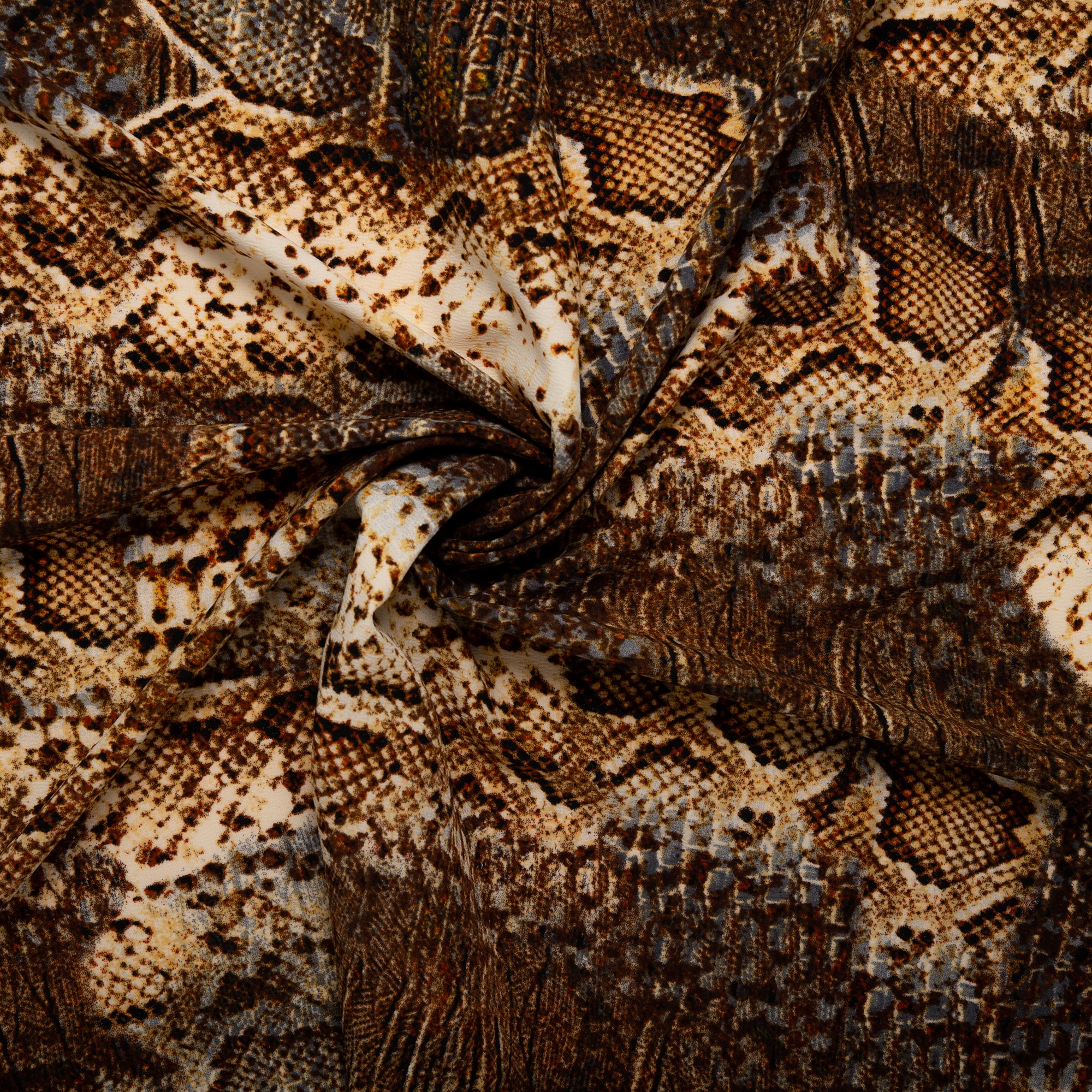 Printed Polyester Crepe - FOLKLORE - Snakes - Cocoa - Image 2