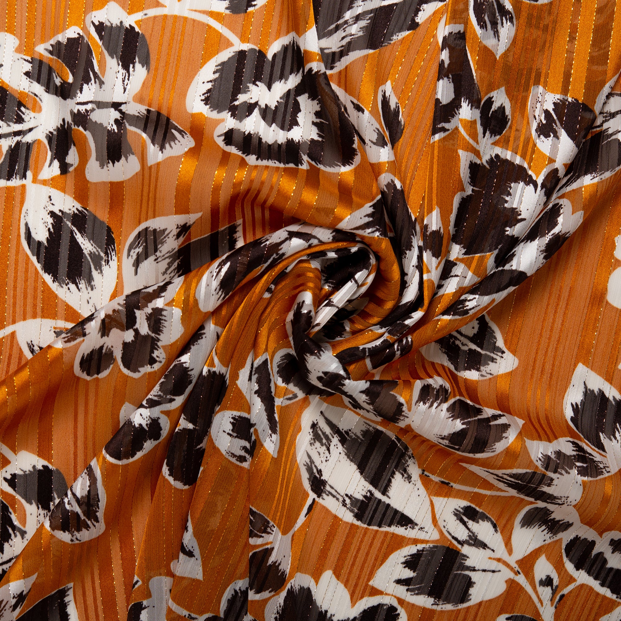 Printed polyester - MARCELINE - Tropical leafs - Bittersweet - Image 2