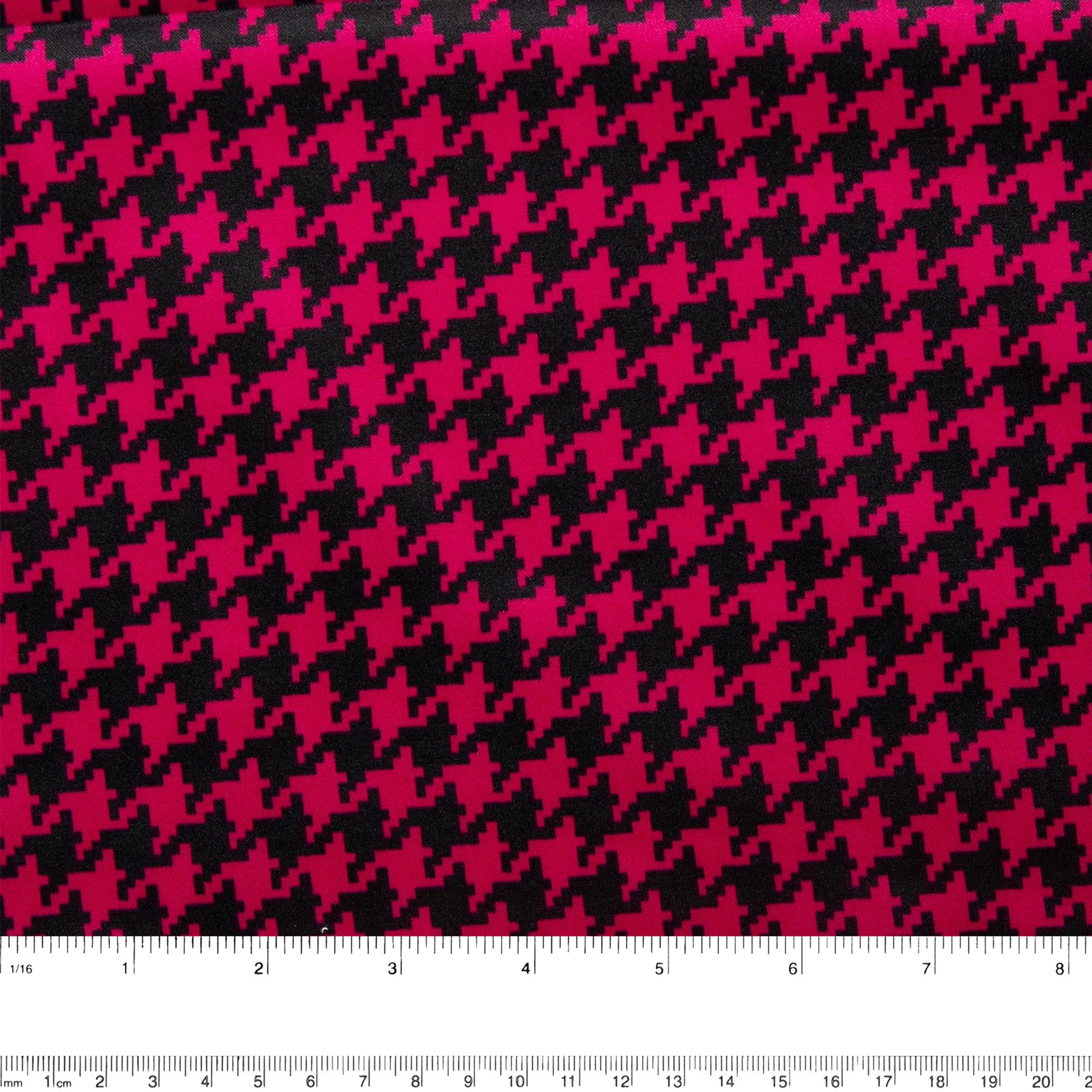 Printed Satin Velvet - CHARLOTTE - Houndstooth - Pink - Image 3