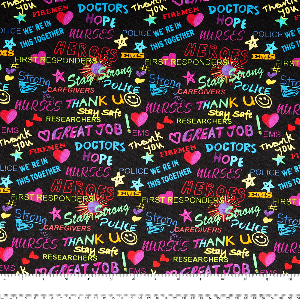SAVE A LIFE Printed Cotton - Writing - Black - Image 2