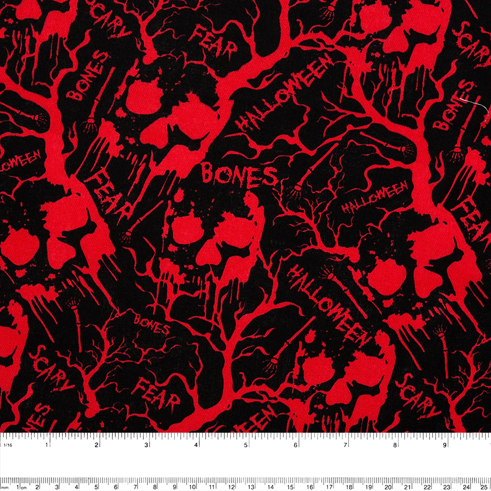 SEW SPOOKTACULAR Printed cotton - Skull / Tree - Black - Image 2