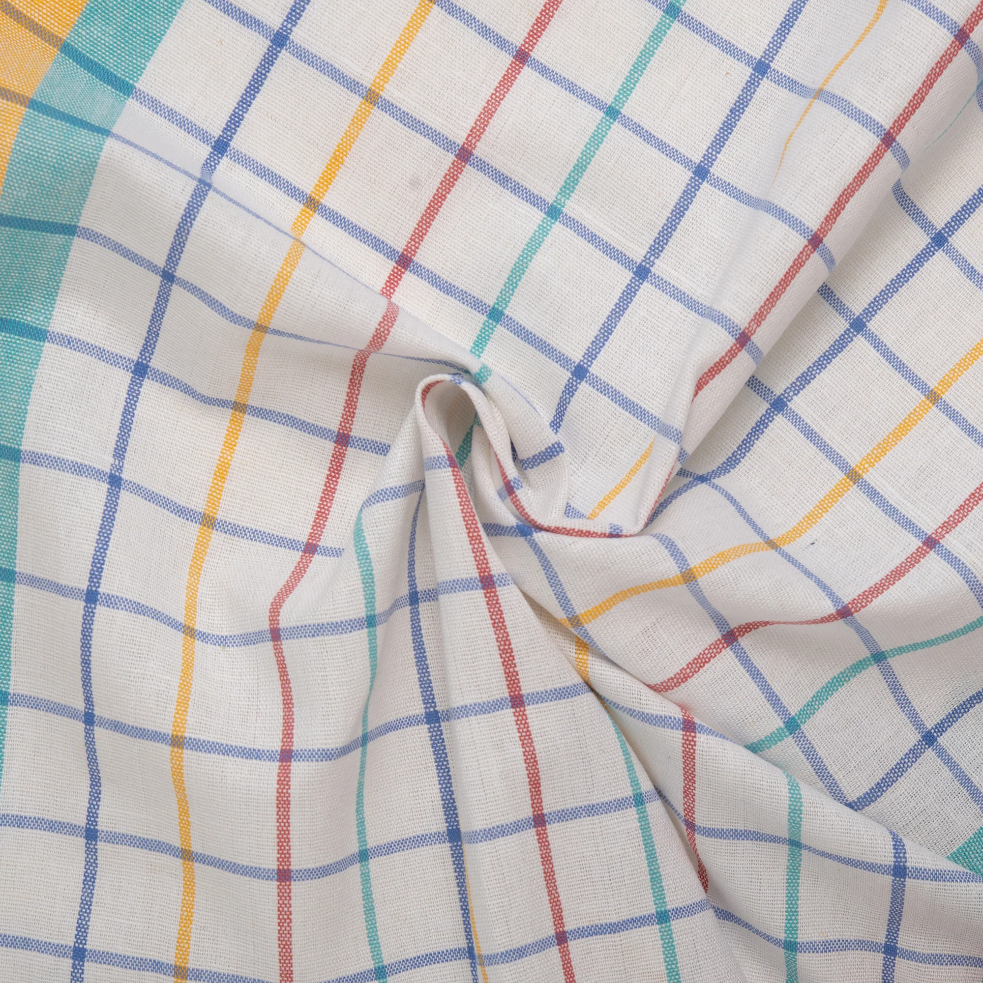 Tea Towelling - JACQUARD - Plaids - Turquoise / Yellow / Red - Image 2