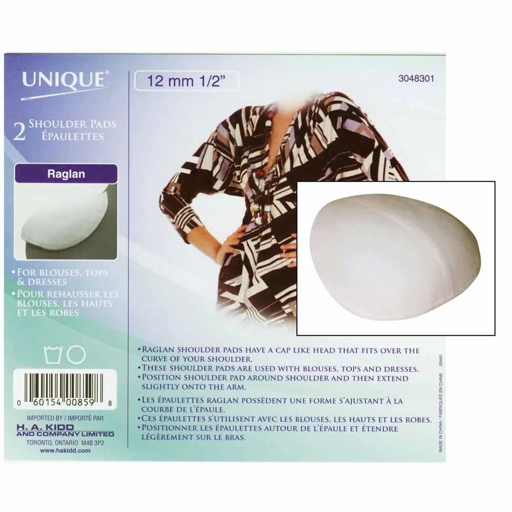 UNIQUE SEWING Covered Raglan Shoulder Pads White - 12mm (½") - 2pcs