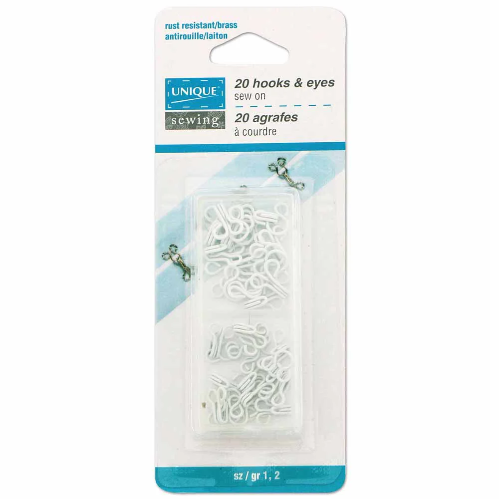 UNIQUE SEWING Hooks & Eyes Assortment - White - 20 sets